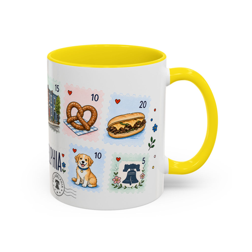 Philadelphia Coffee Mug | Postage Stamp Collage Mug | Travel Souvenir Accent Cup 11oz 15oz