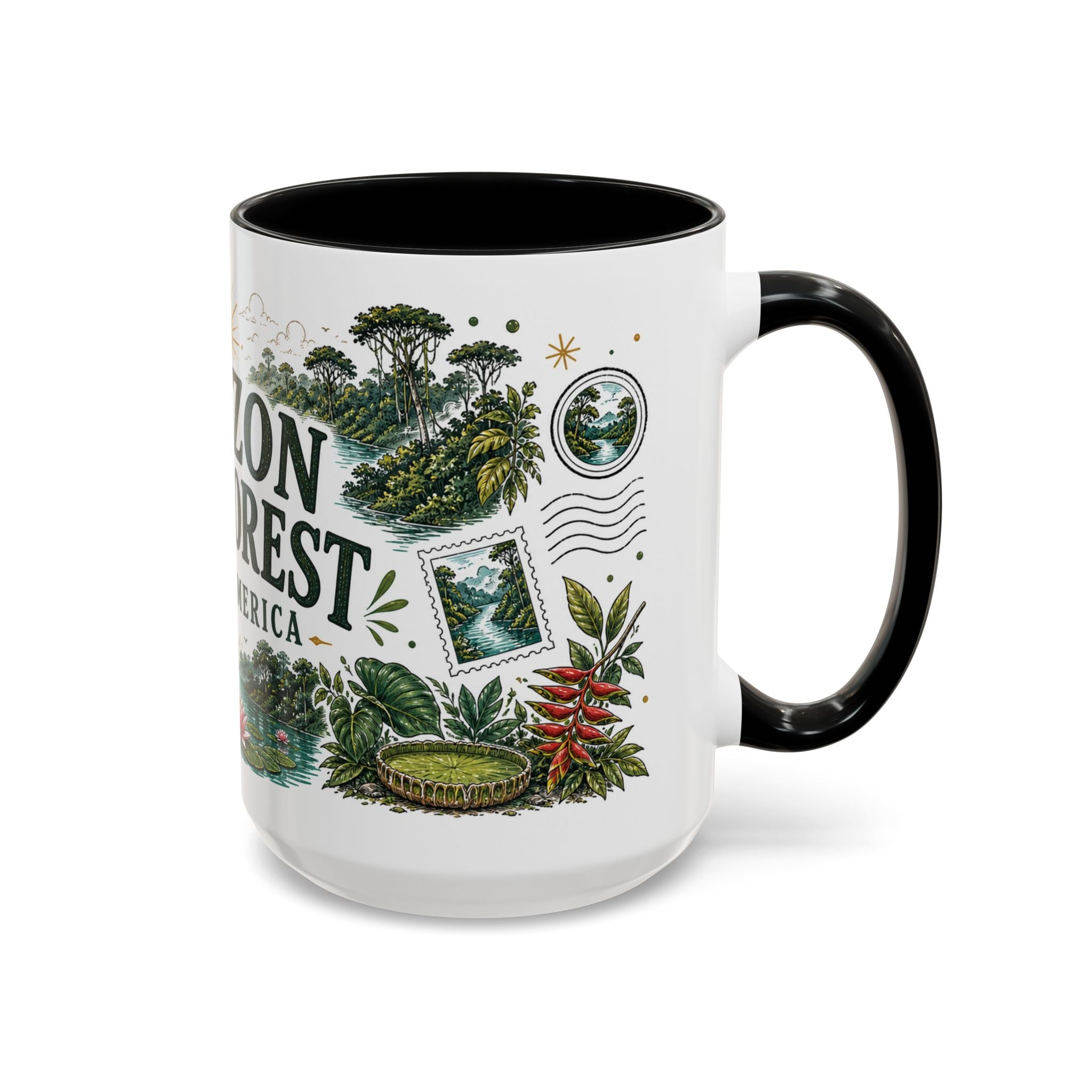 Amazon Rainforest Coffee Mug | Travel Destination Souvenir Gift | Accent Color Ceramic 11oz 15oz