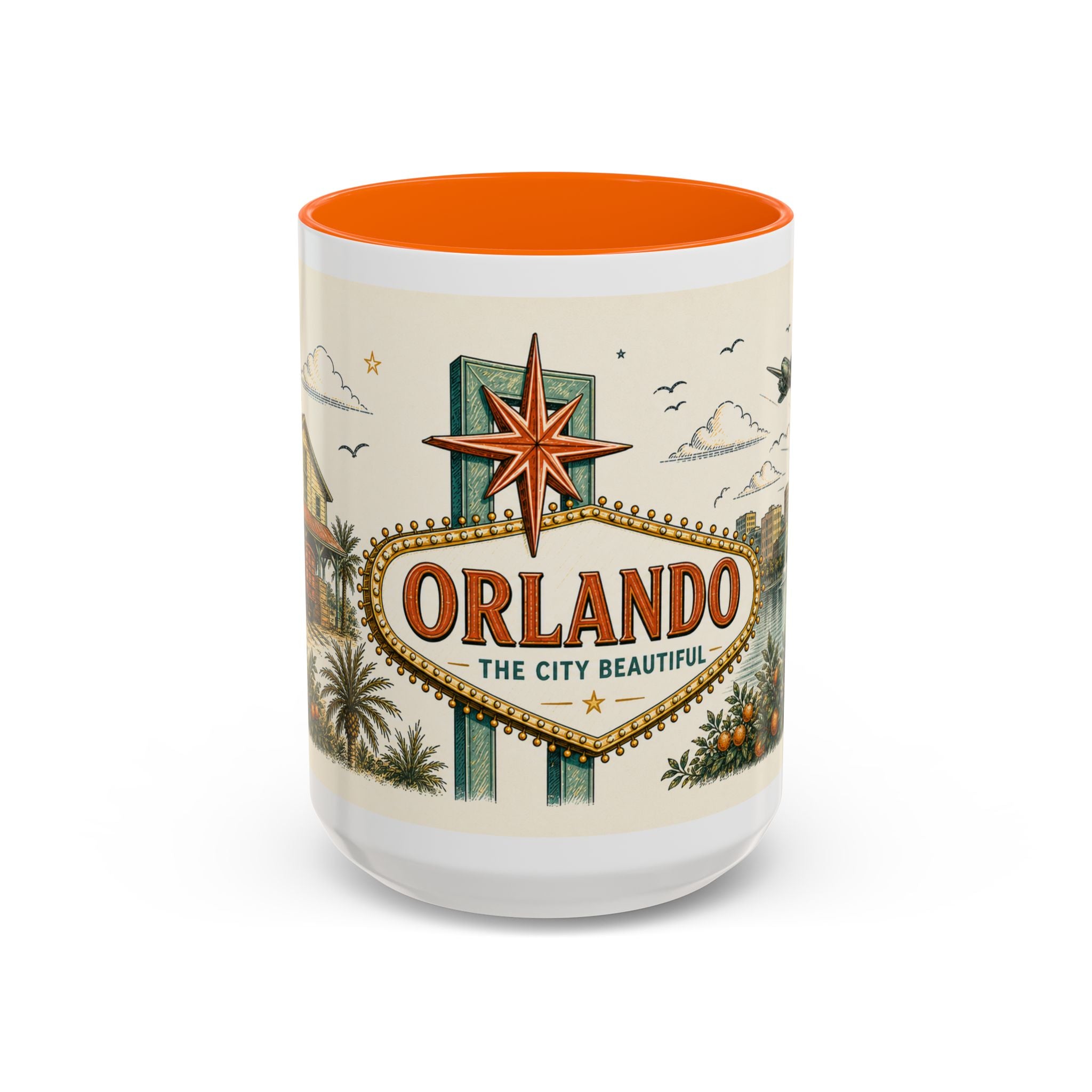 Orlando Coffee Mug | United States Travel Souvenir | Vintage Illustrated City Gift | 11 oz 15 oz Accent Mug
