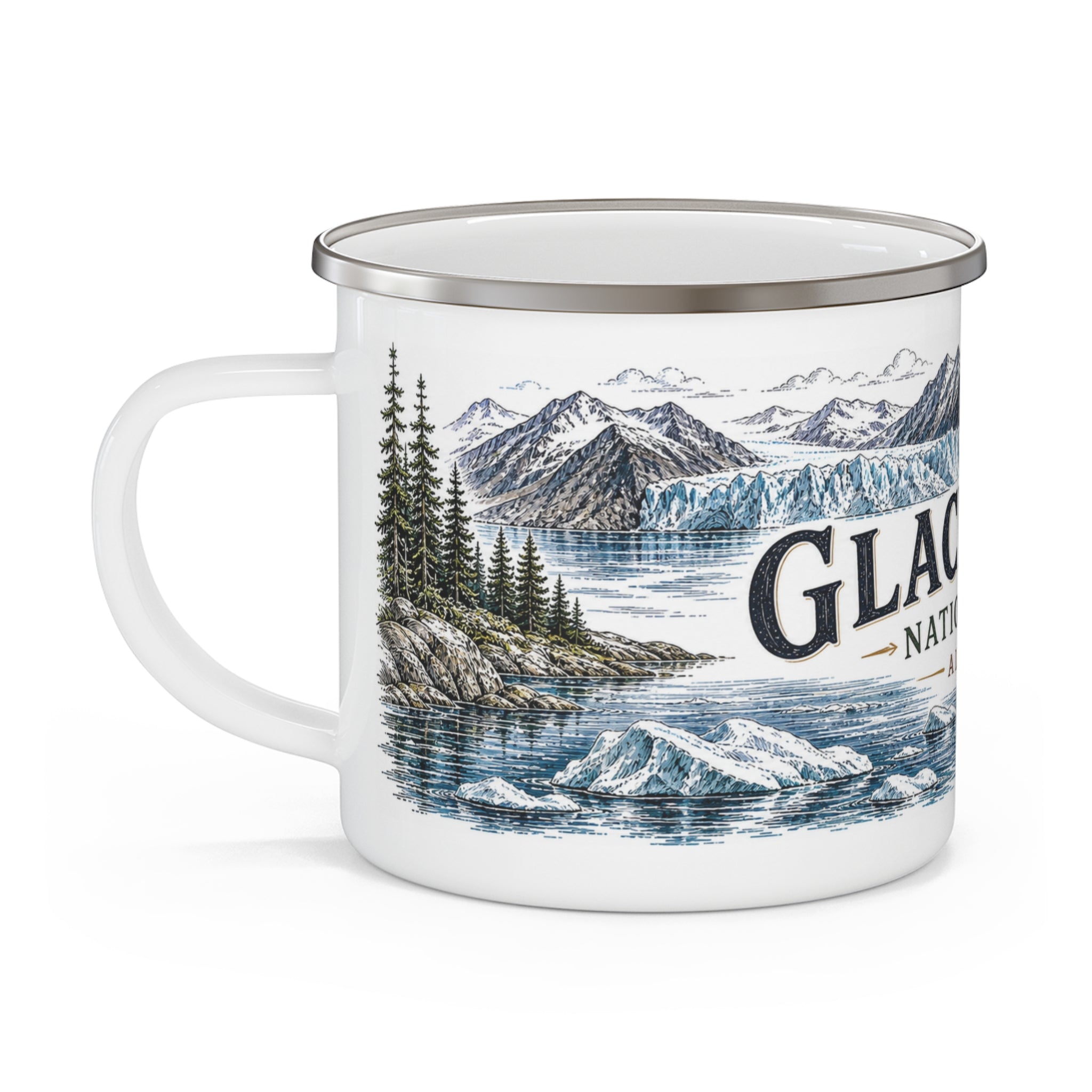 Glacier Bay National Park Vintage Enamel Camping Mug | 12oz National Park Hiking Gift