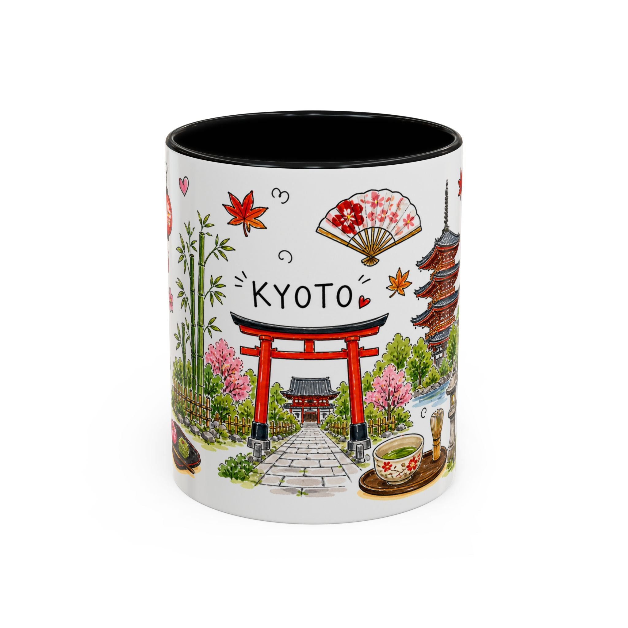 Kyoto Illustrated Travel Mug | City Souvenir Accent Coffee Mug | 11oz 15oz Ceramic Cup