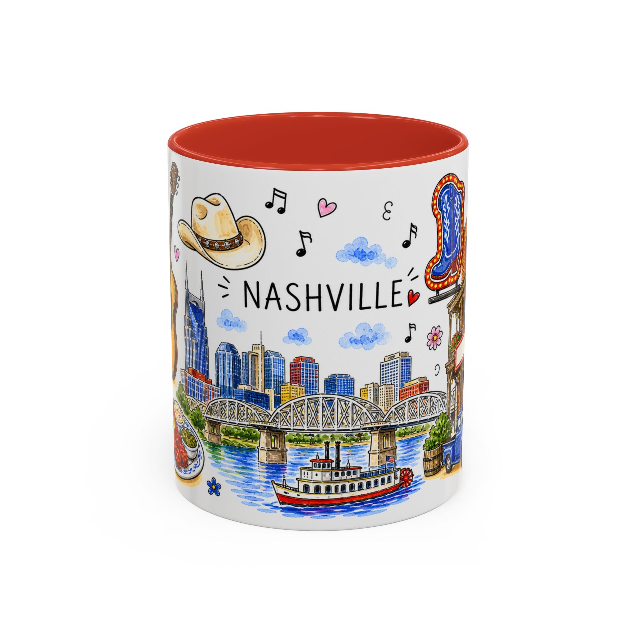 Nashville Illustrated Travel Mug | City Souvenir Accent Coffee Mug | 11oz 15oz Ceramic Cup