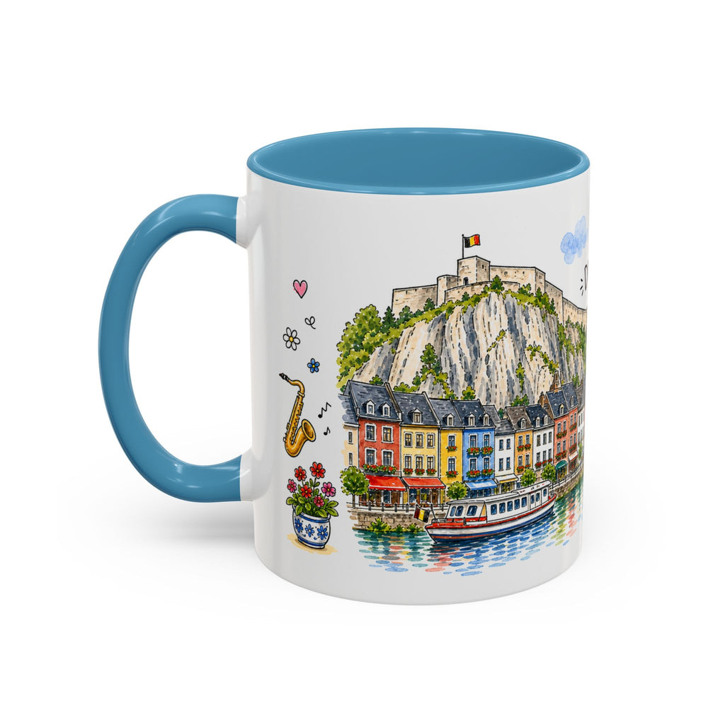 Dinant Illustrated Travel Mug | Belgium Souvenir Accent Coffee Mug | 11oz 15oz Ceramic Cup