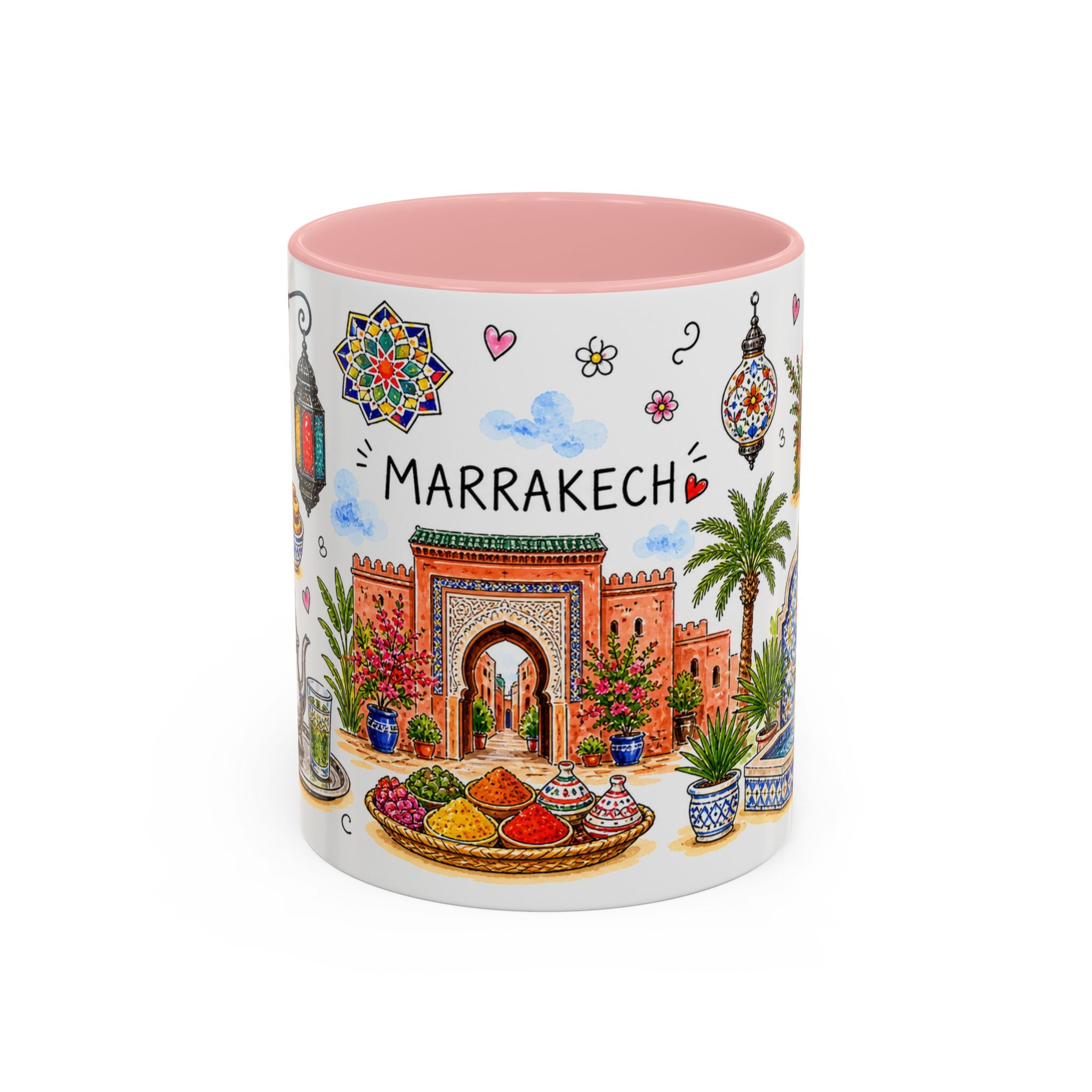 Marrakech Illustrated Travel Mug | City Souvenir Accent Coffee Mug | 11oz 15oz Ceramic Cup