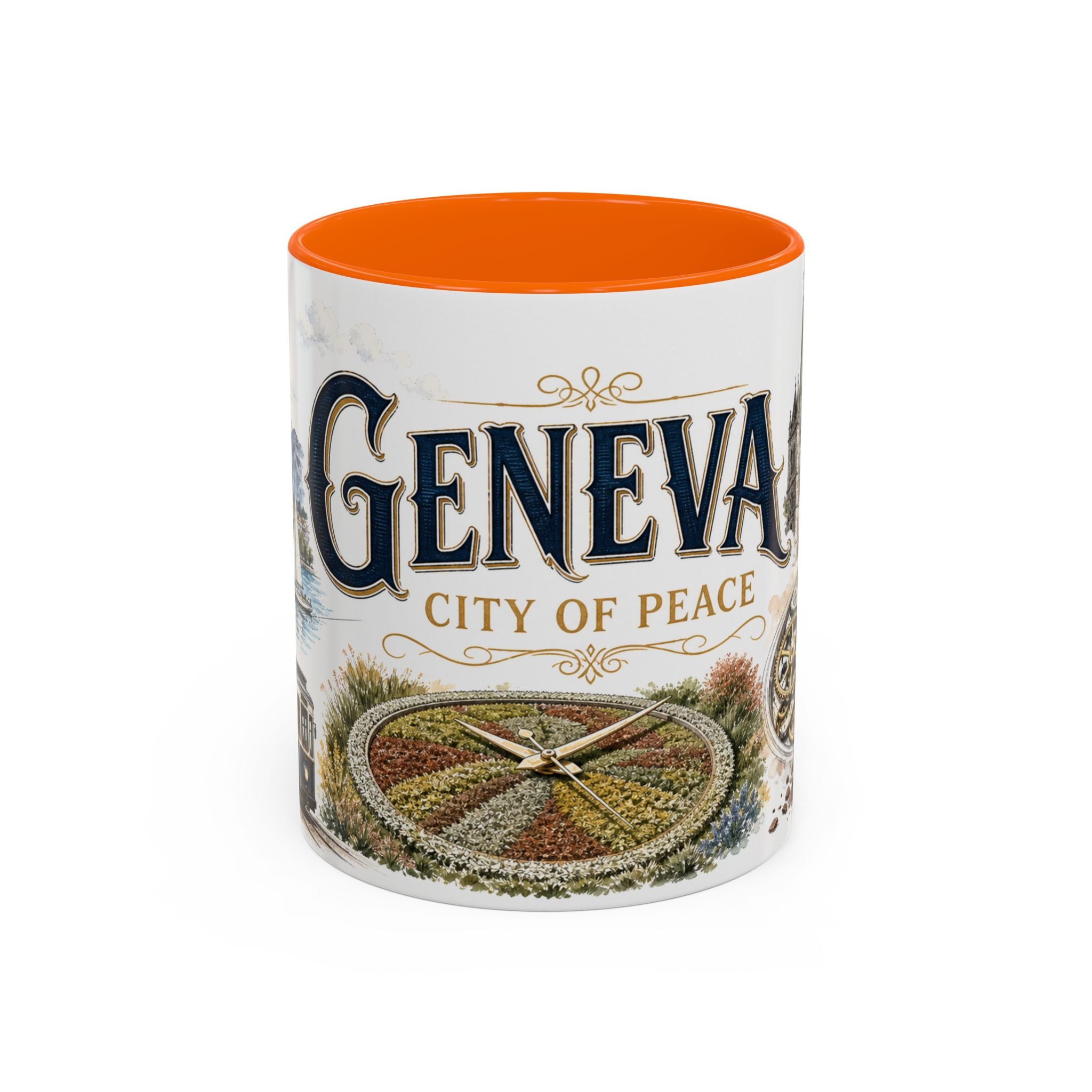 Geneva Coffee Mug | Switzerland Travel Souvenir | Vintage Illustrated City Gift | 11 oz 15 oz Accent Mug
