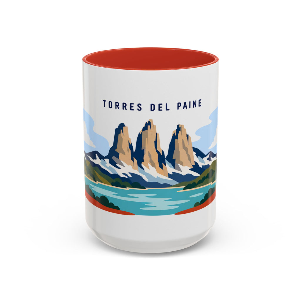 Torres del Paine Coffee Mug | Travel Destination Souvenir Gift | Accent Color Ceramic 11oz 15oz