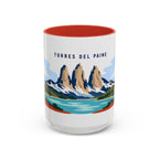 Torres del Paine Coffee Mug | Travel Destination Souvenir Gift | Accent Color Ceramic 11oz 15oz