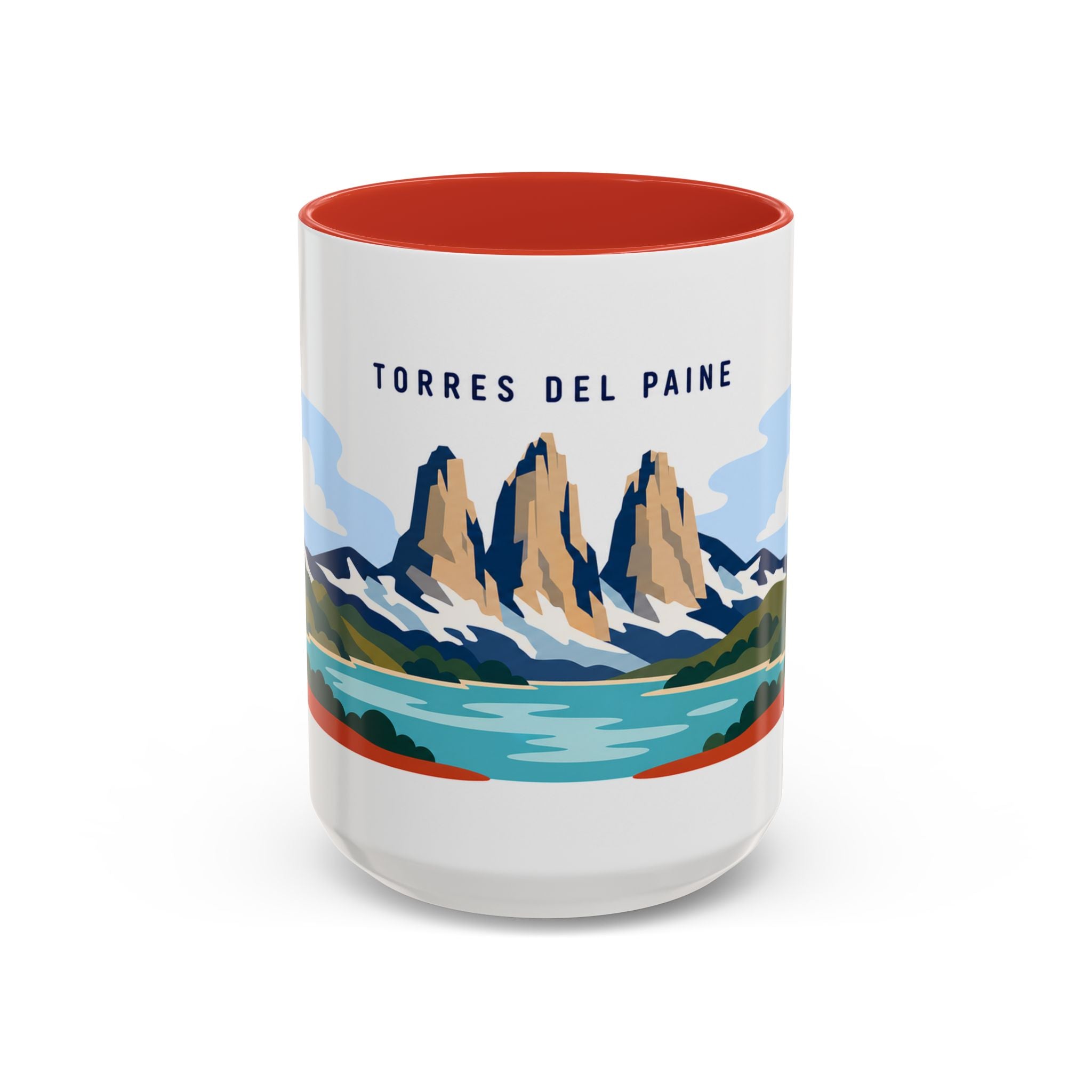 Torres del Paine Coffee Mug | Travel Destination Souvenir Gift | Accent Color Ceramic 11oz 15oz