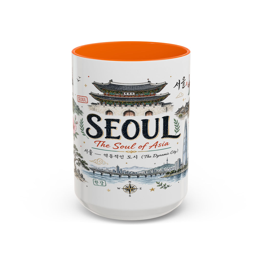 Seoul Coffee Mug | Korea Souvenir Travel Gift | Accent Color Ceramic 11oz 15oz