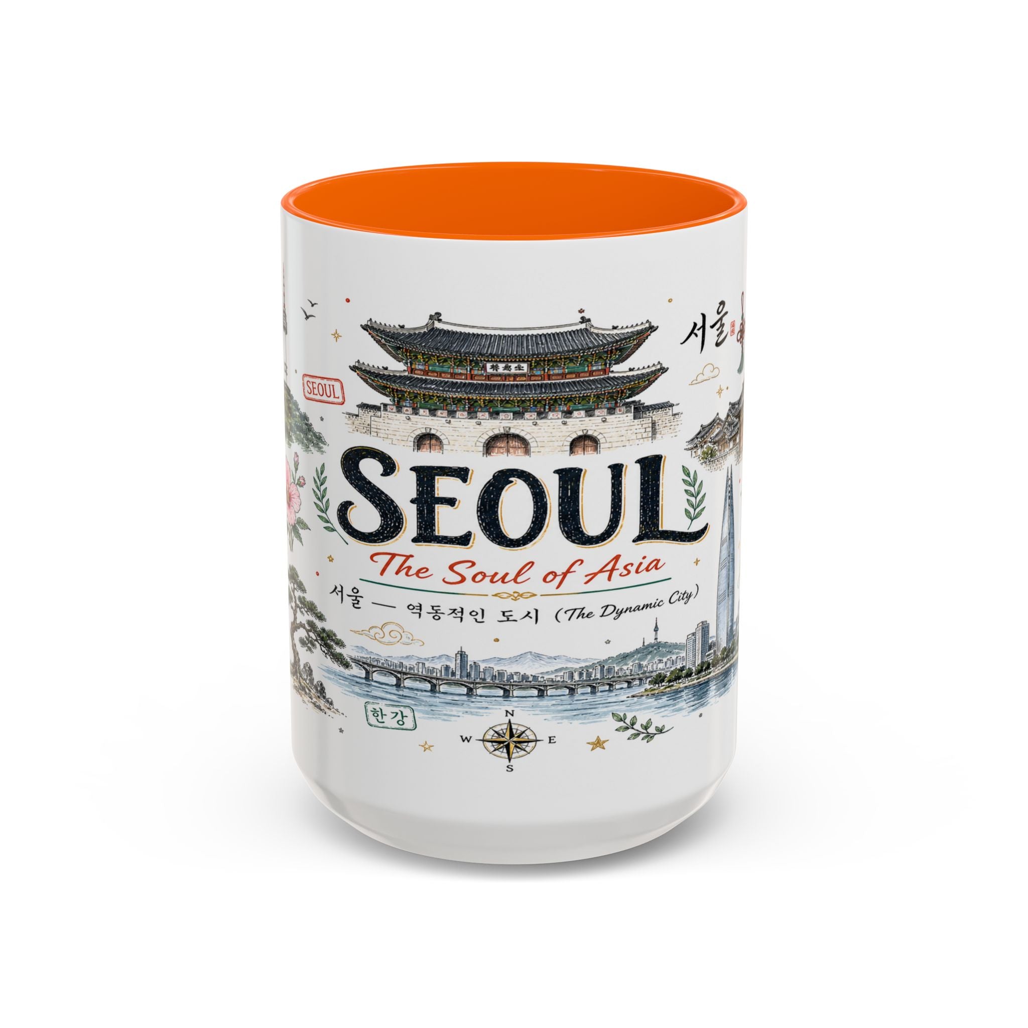 Seoul Coffee Mug | Korea Souvenir Travel Gift | Accent Color Ceramic 11oz 15oz