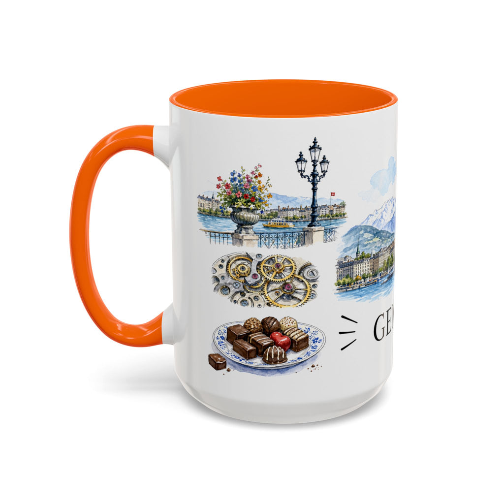 Geneva Illustrated Travel Mug | City Souvenir Accent Coffee Mug | 11oz 15oz Ceramic Cup
