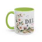 Delaware State Map Mug | Botanical Beach Accent Coffee Cup (11oz/15oz)