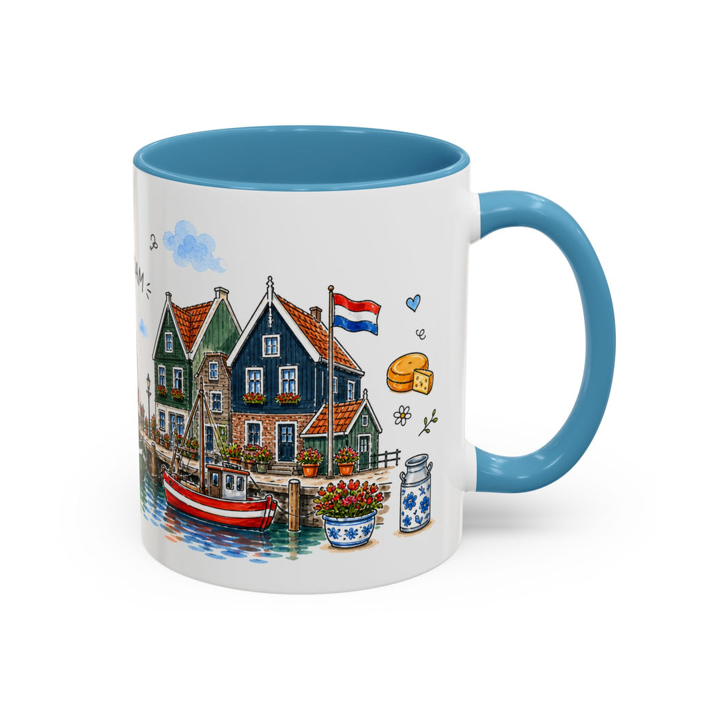 Volendam Illustrated Travel Mug | Netherlands Souvenir Accent Coffee Mug | 11oz 15oz Ceramic Cup