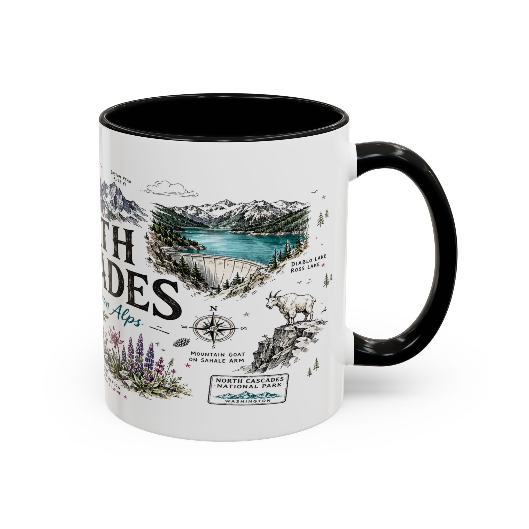 North Cascades National Park Coffee Mug | Washington Alpine Glacier Hiking Gift | Accent Color Ceramic 11oz 15oz