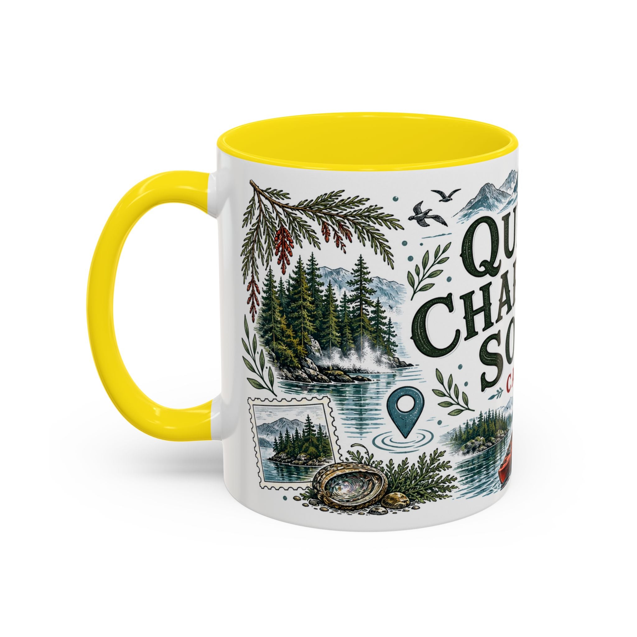 Queen Charlotte Sound Coffee Mug | Travel Destination Souvenir Gift | Accent Color Ceramic 11oz 15oz