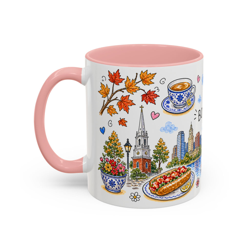 Boston Illustrated Travel Mug | City Souvenir Accent Coffee Mug | 11oz 15oz Ceramic Cup