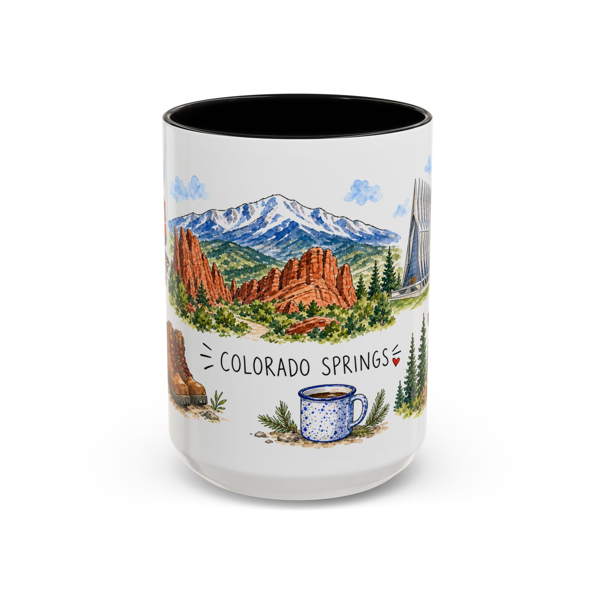 Colorado Springs Illustrated Travel Mug | City Souvenir Accent Coffee Mug | 11oz 15oz Ceramic Cup