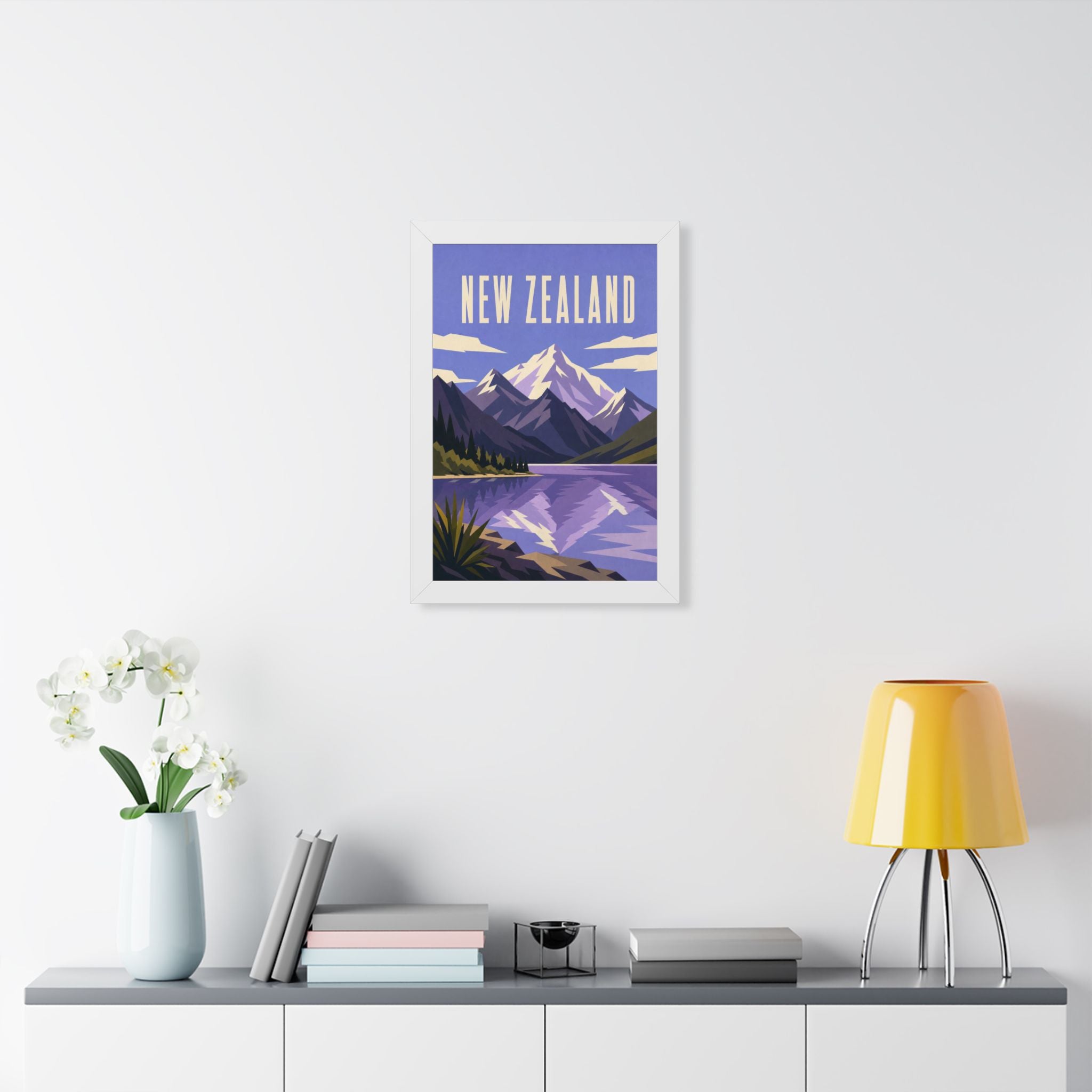 New Zealand Alps New Zealand Framed Poster | Vintage Travel Wall Art | Black Walnut White Frame | 16x24 20x30