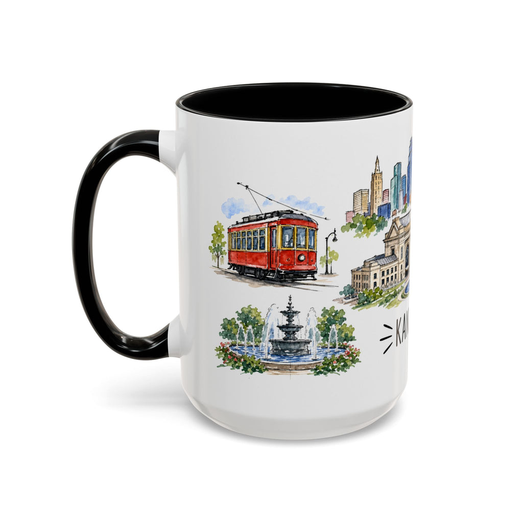Kansas City Illustrated Travel Mug | City Souvenir Accent Coffee Mug | 11oz 15oz Ceramic Cup