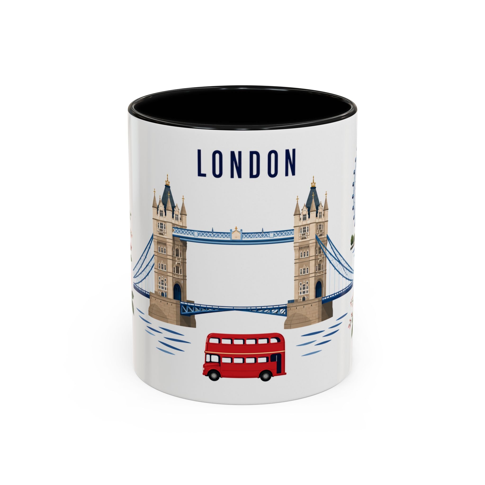 London Coffee Mug | United Kingdom Travel Souvenir | Porcelain Decal City Gift | 11oz 15oz Accent Mug