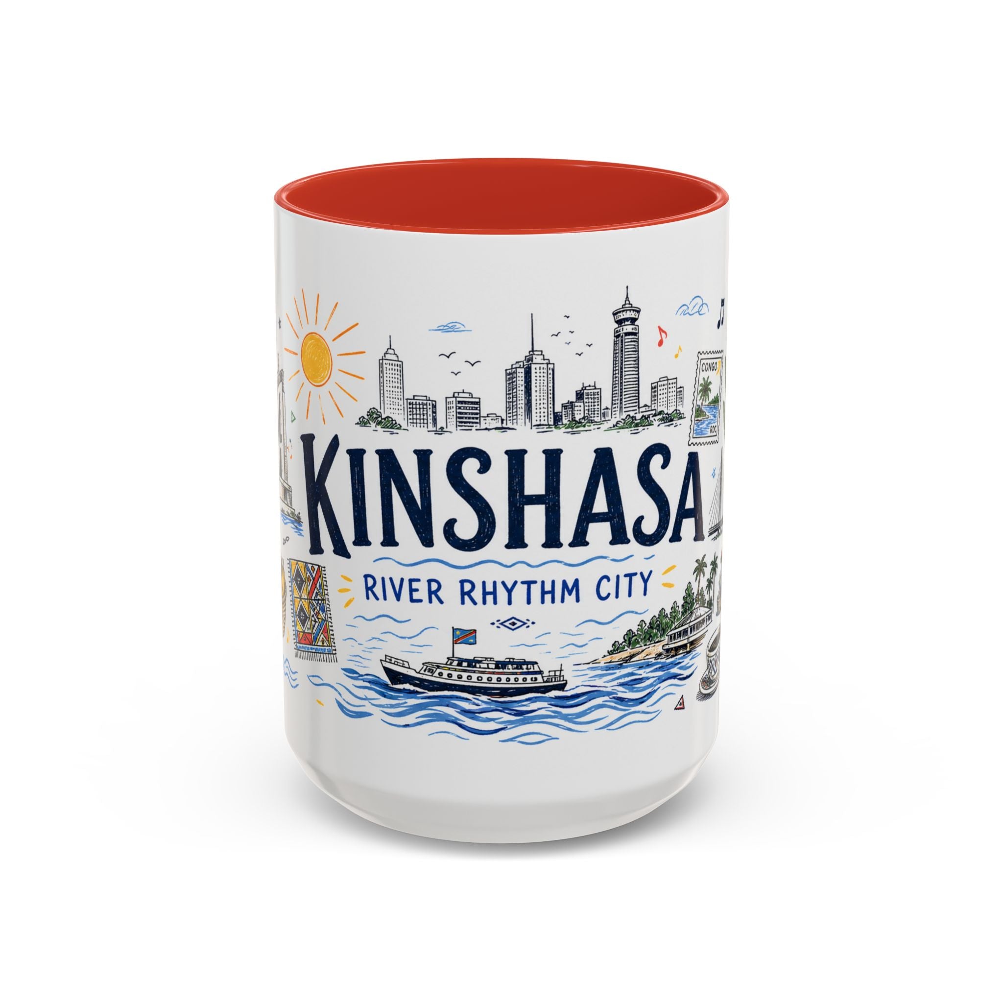 Kinshasa Coffee Mug | DR Congo Souvenir Travel Gift | Accent Color Ceramic 11oz 15oz