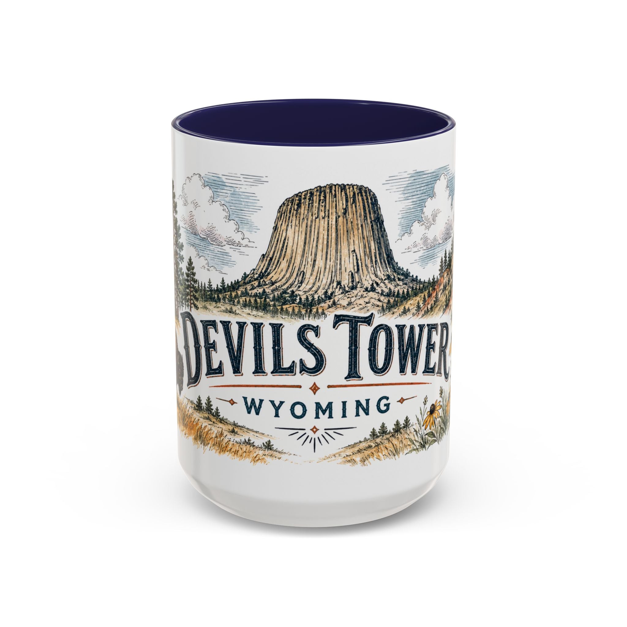 Devils Tower Mug, Wyoming Travel Souvenir, Bucket List Gift, Accent Ceramic Coffee Mug 11oz 15oz