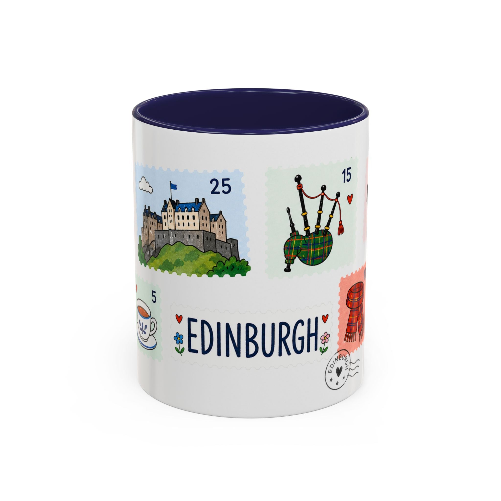 Edinburgh Coffee Mug | Postage Stamp Collage Mug | Travel Souvenir Accent Cup 11oz 15oz