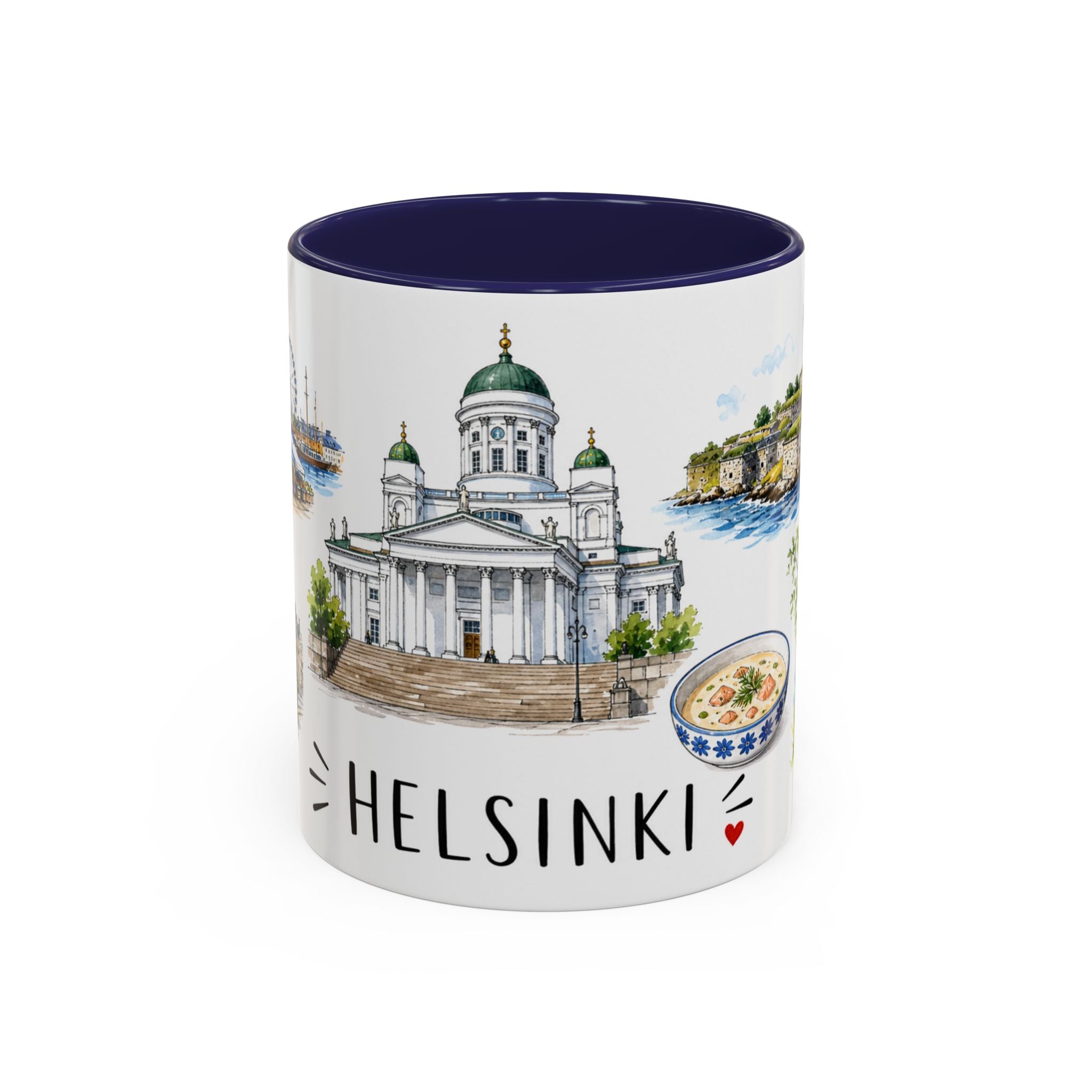 Helsinki Illustrated Travel Mug | City Souvenir Accent Coffee Mug | 11oz 15oz Ceramic Cup