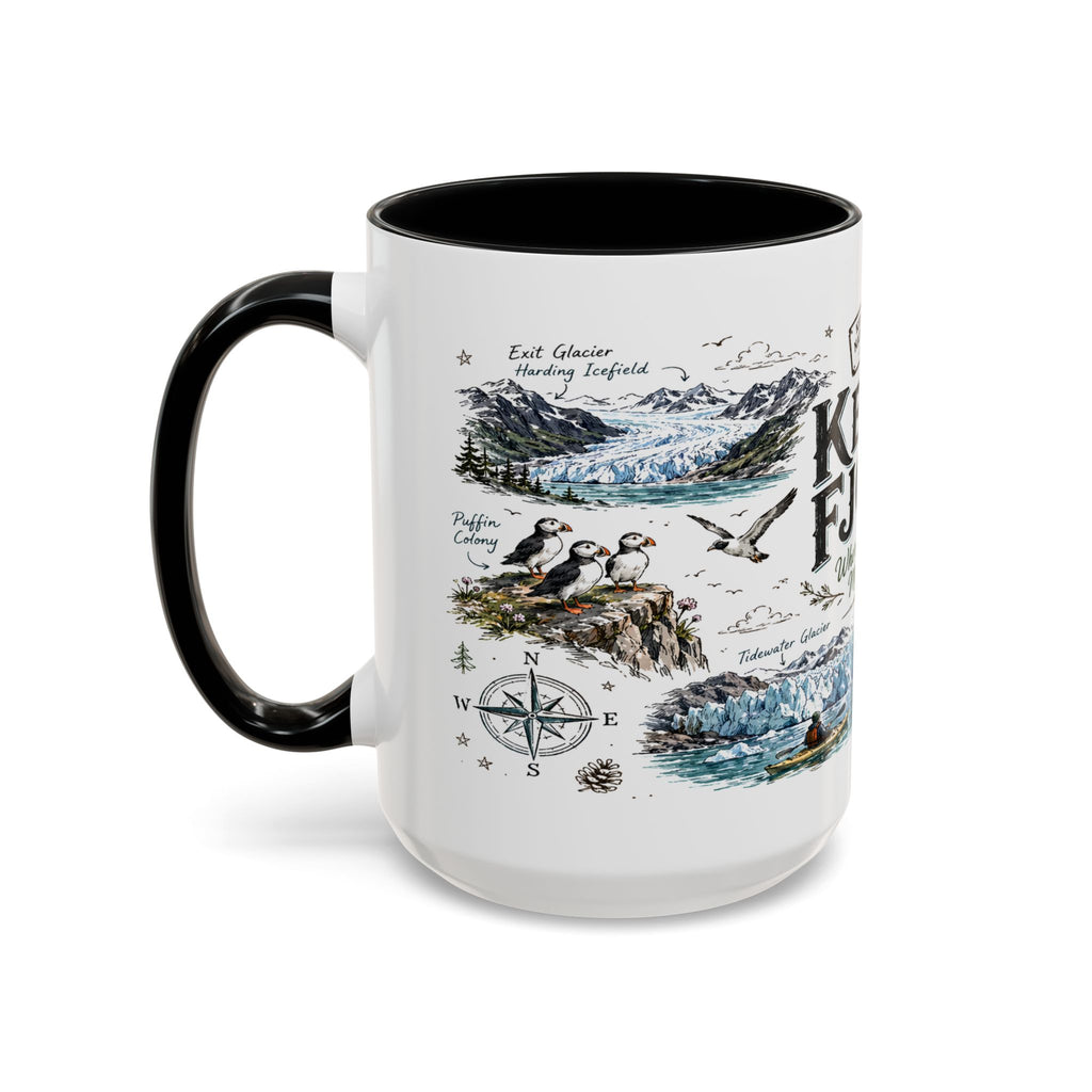 Kenai Fjords National Park Coffee Mug | Alaska Coastal Wildlife Hiking Gift | Accent Color Ceramic 11oz 15oz