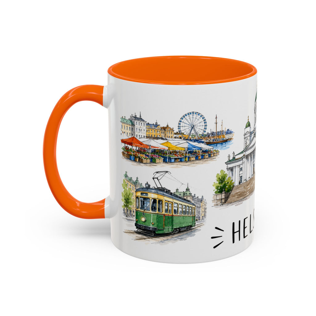 Helsinki Illustrated Travel Mug | City Souvenir Accent Coffee Mug | 11oz 15oz Ceramic Cup
