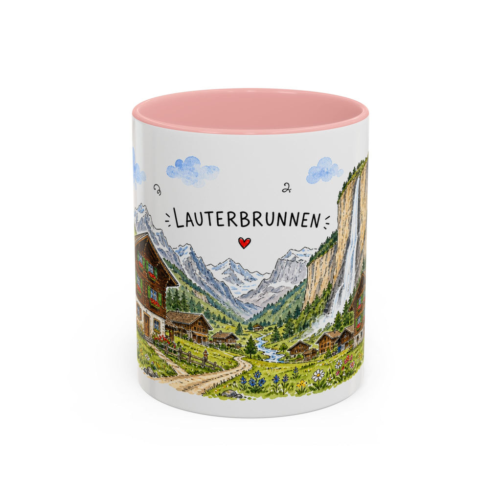 Lauterbrunnen Illustrated Travel Mug | Switzerland Souvenir Accent Coffee Mug | 11oz 15oz Ceramic Cup