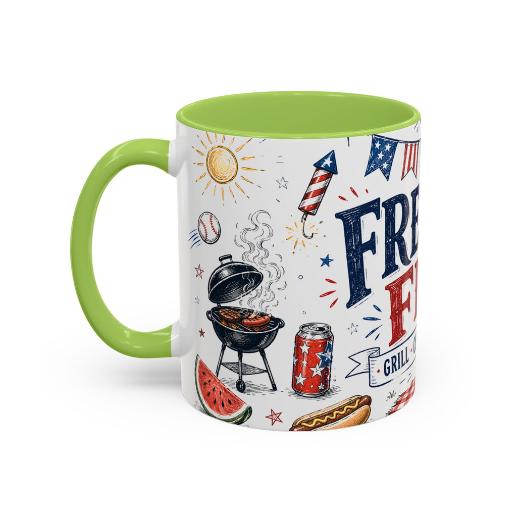 Freedom Fest Coffee Mug | Grill Chill Fireworks 4th of July | Accent Color Ceramic 11oz 15oz