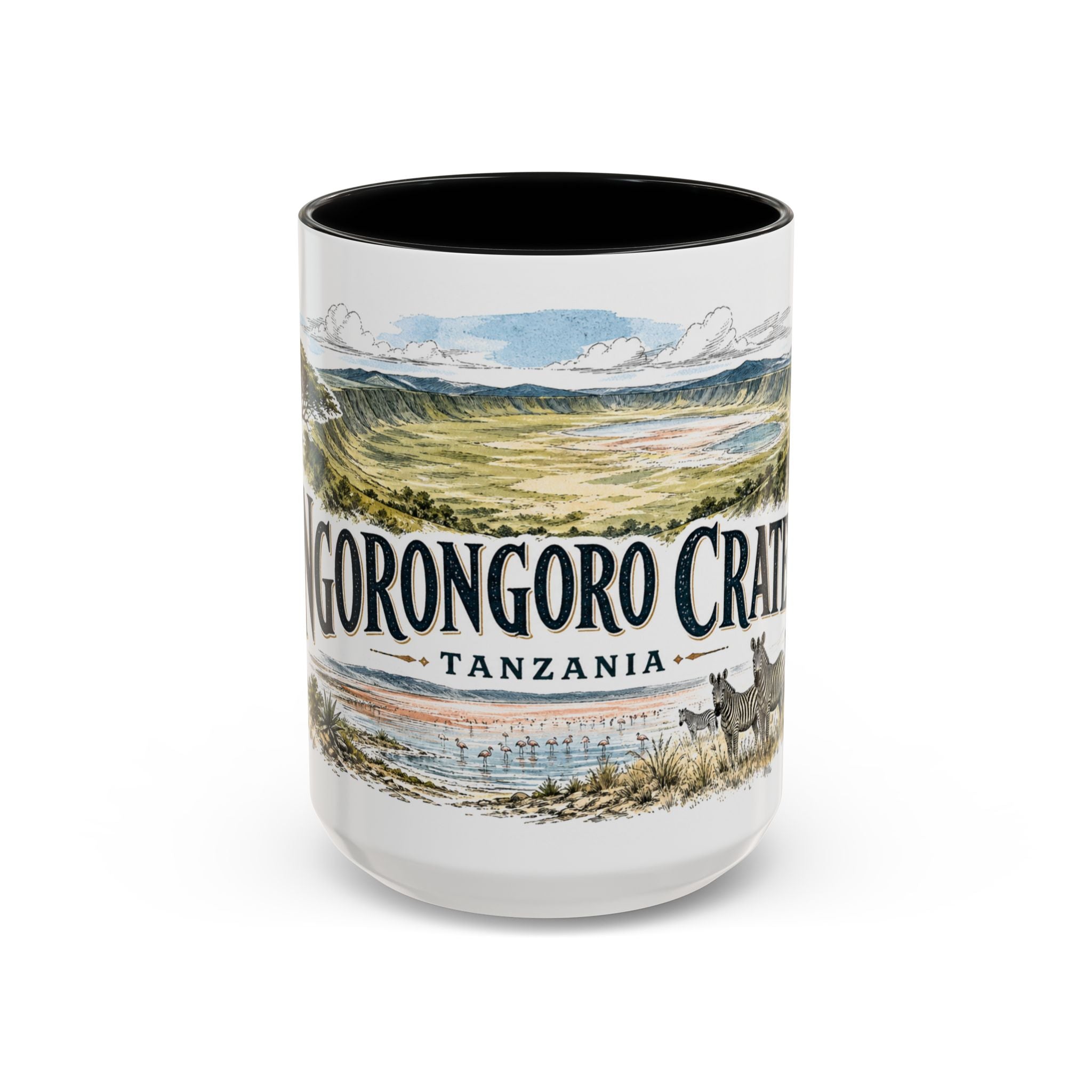 Ngorongoro Crater Mug, Tanzania Travel Souvenir, Bucket List Gift, Accent Ceramic Coffee Mug 11oz 15oz