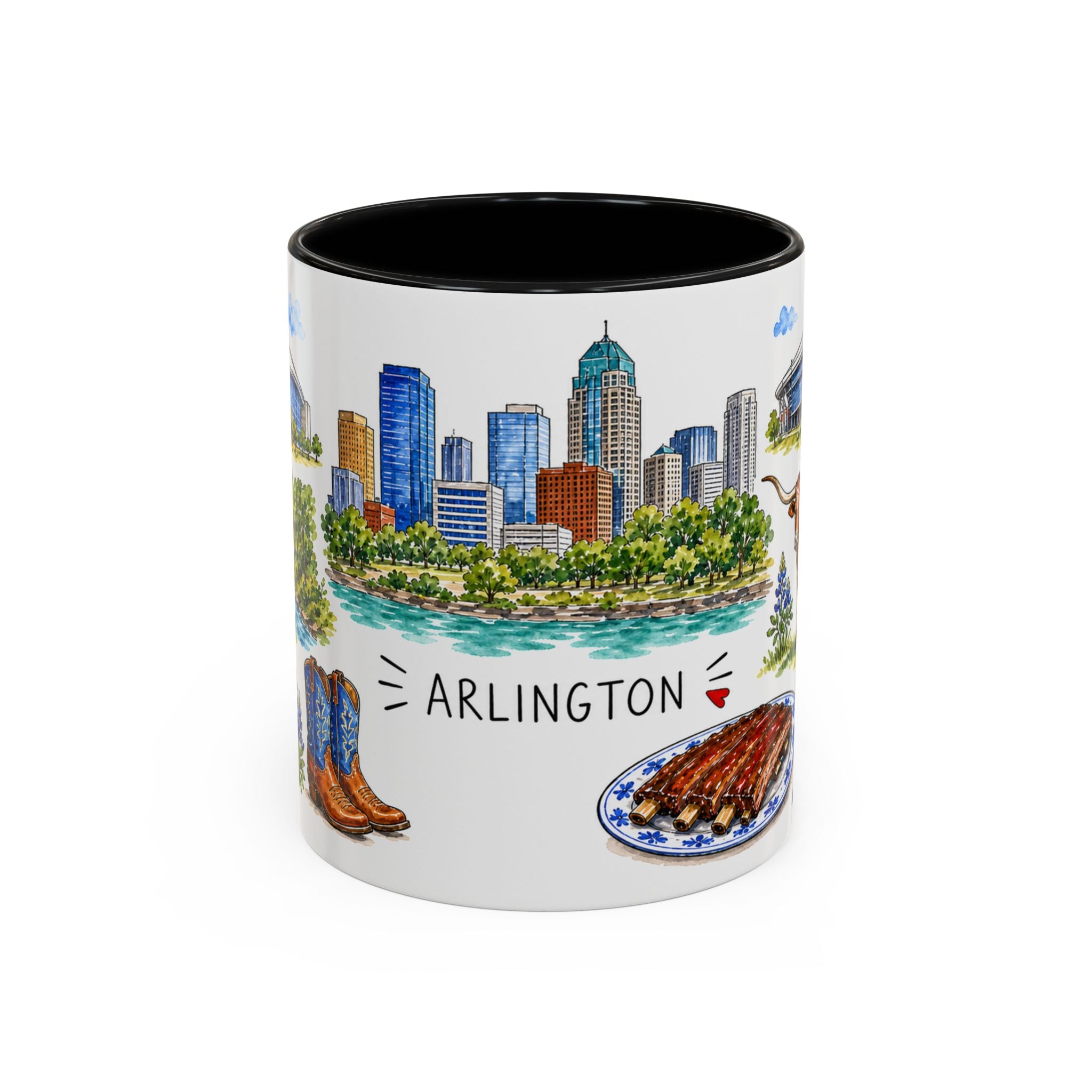 Arlington Illustrated Travel Mug | City Souvenir Accent Coffee Mug | 11oz 15oz Ceramic Cup