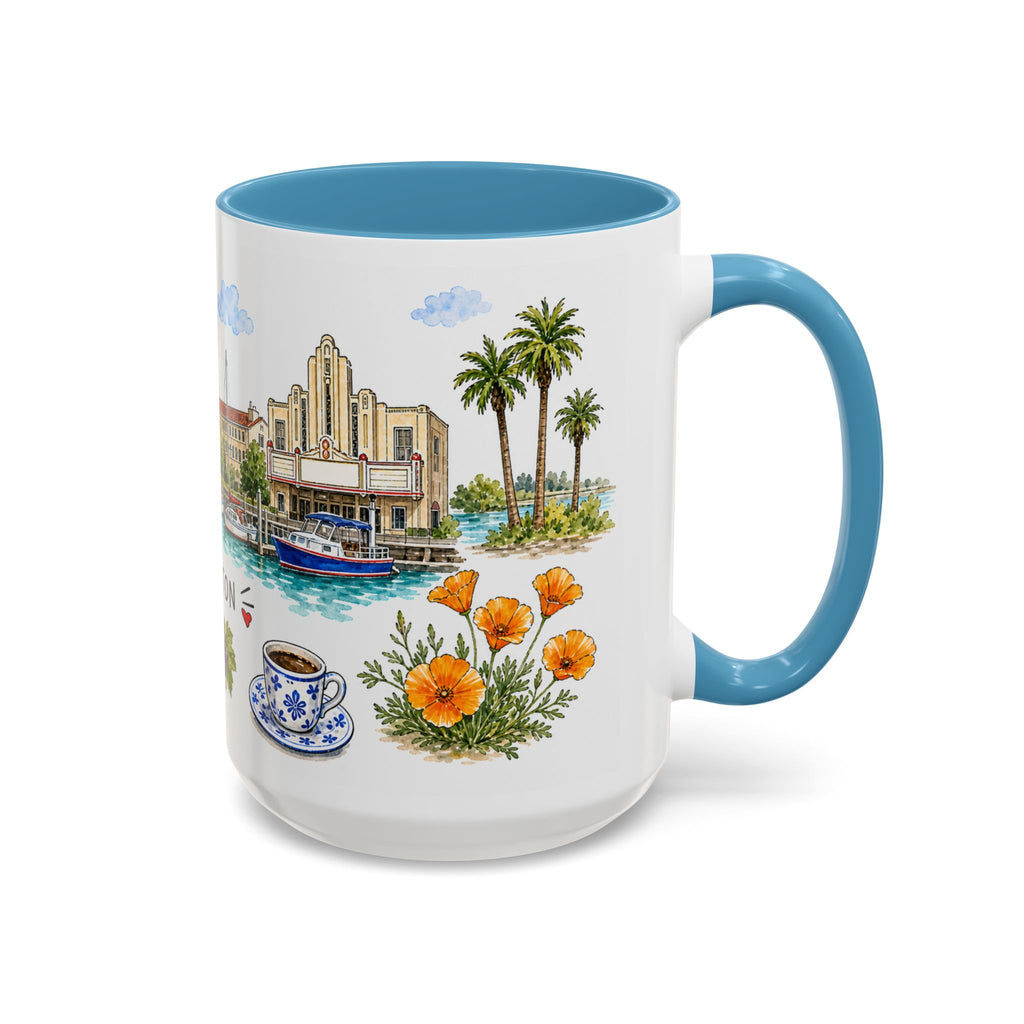 Stockton Illustrated Travel Mug | City Souvenir Accent Coffee Mug | 11oz 15oz Ceramic Cup