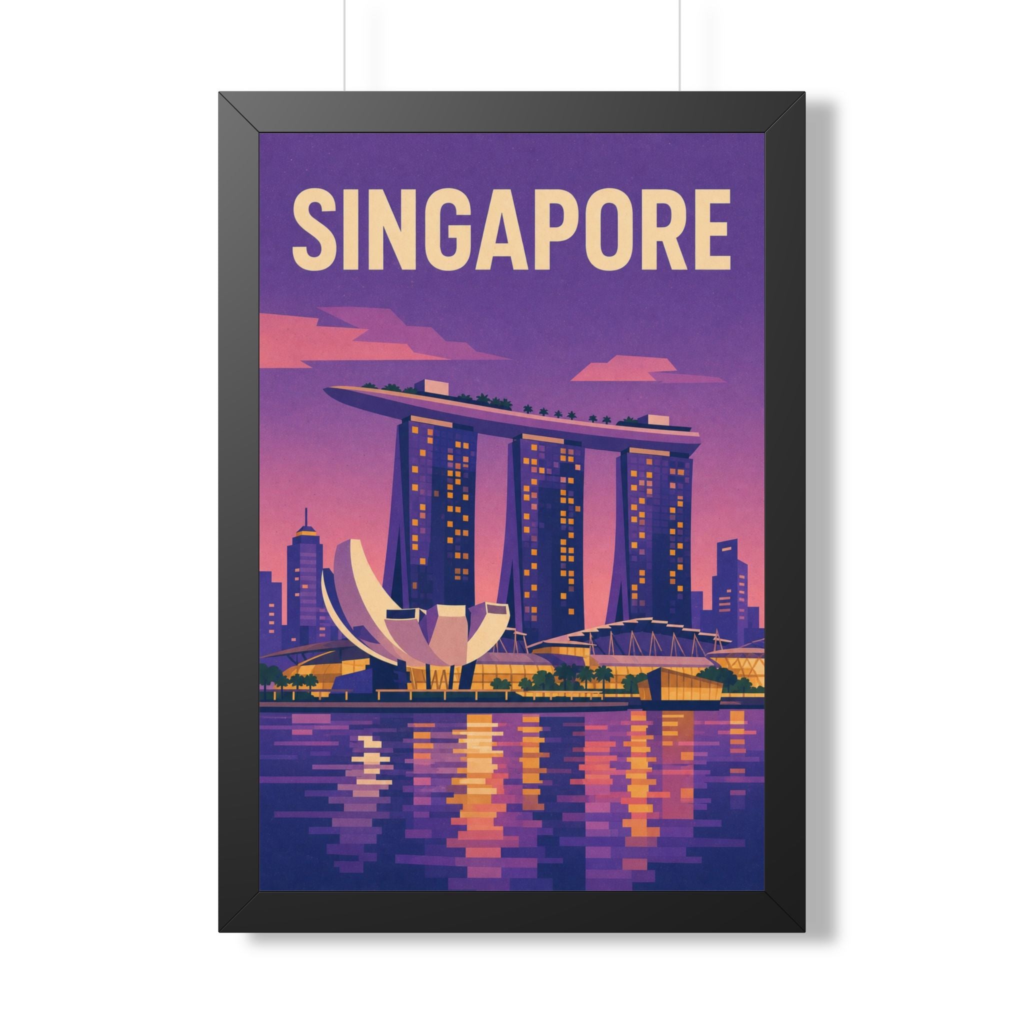 Singapore Marina Bay Singapore Framed Poster | Vintage Travel Wall Art | Black Walnut White Frame | 16x24 20x30