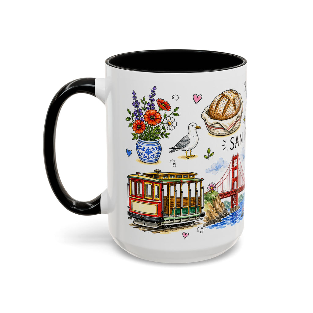 San Francisco Illustrated Travel Mug | City Souvenir Accent Coffee Mug | 11oz 15oz Ceramic Cup