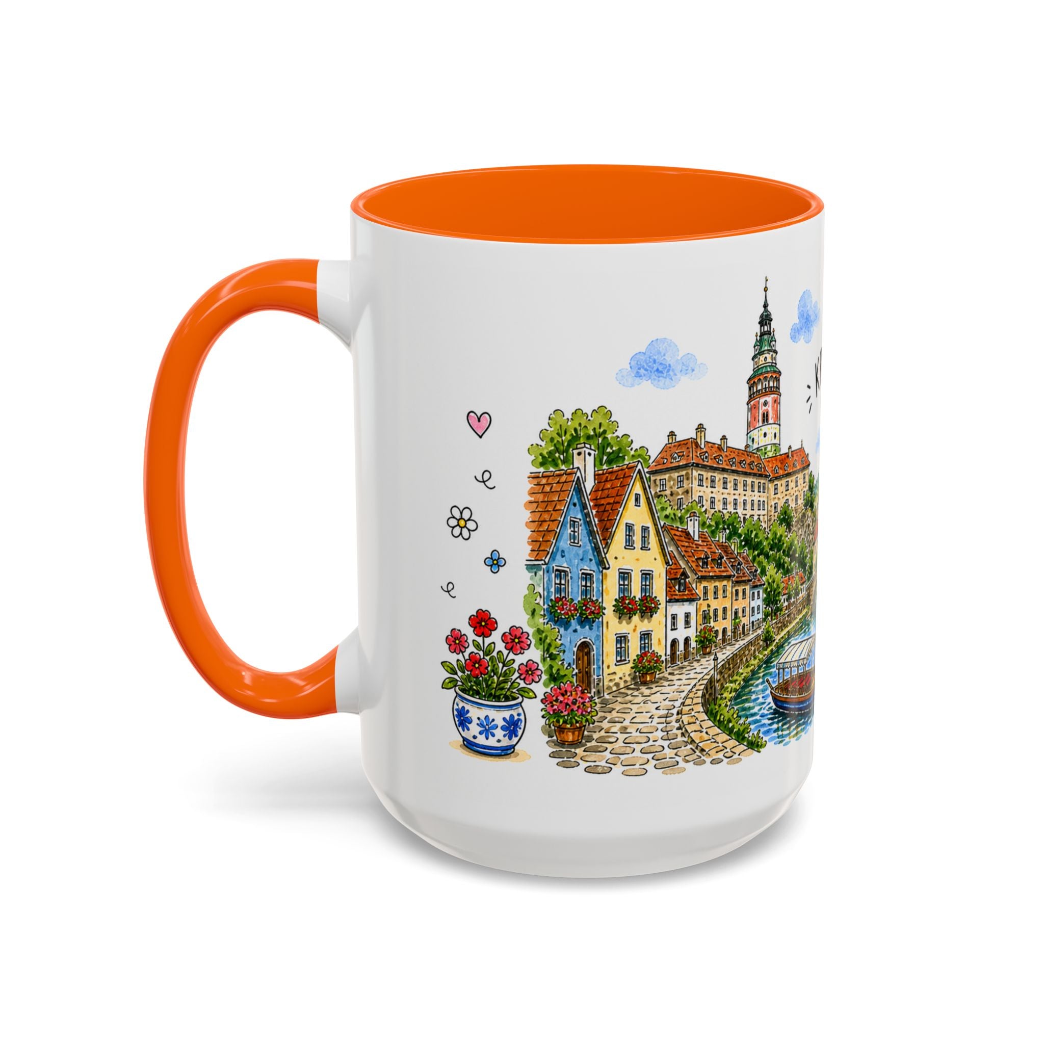 Cesky Krumlov Illustrated Travel Mug | Czechia Souvenir Accent Coffee Mug | 11oz 15oz Ceramic Cup