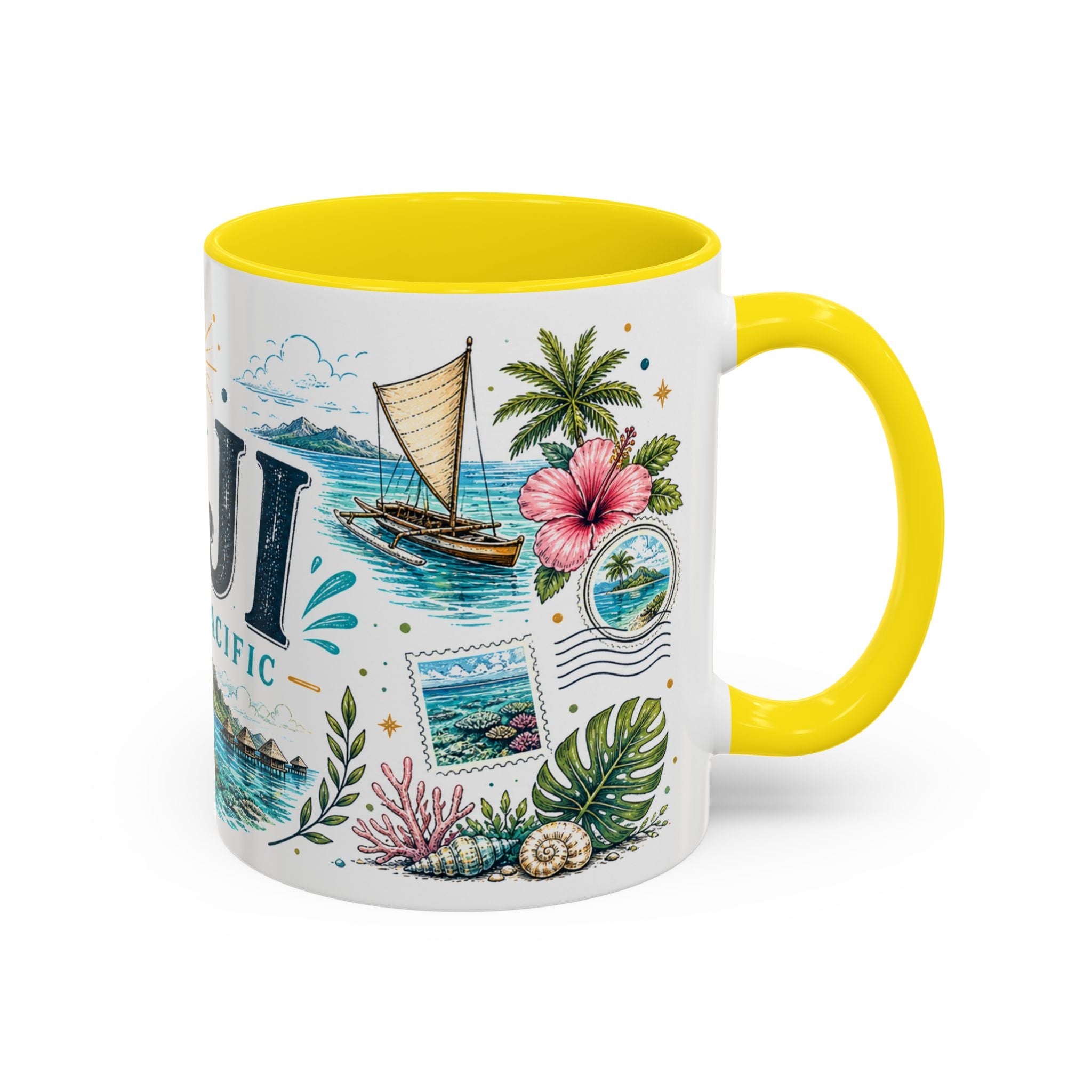 Fiji Coffee Mug | Travel Destination Souvenir Gift | Accent Color Ceramic 11oz 15oz
