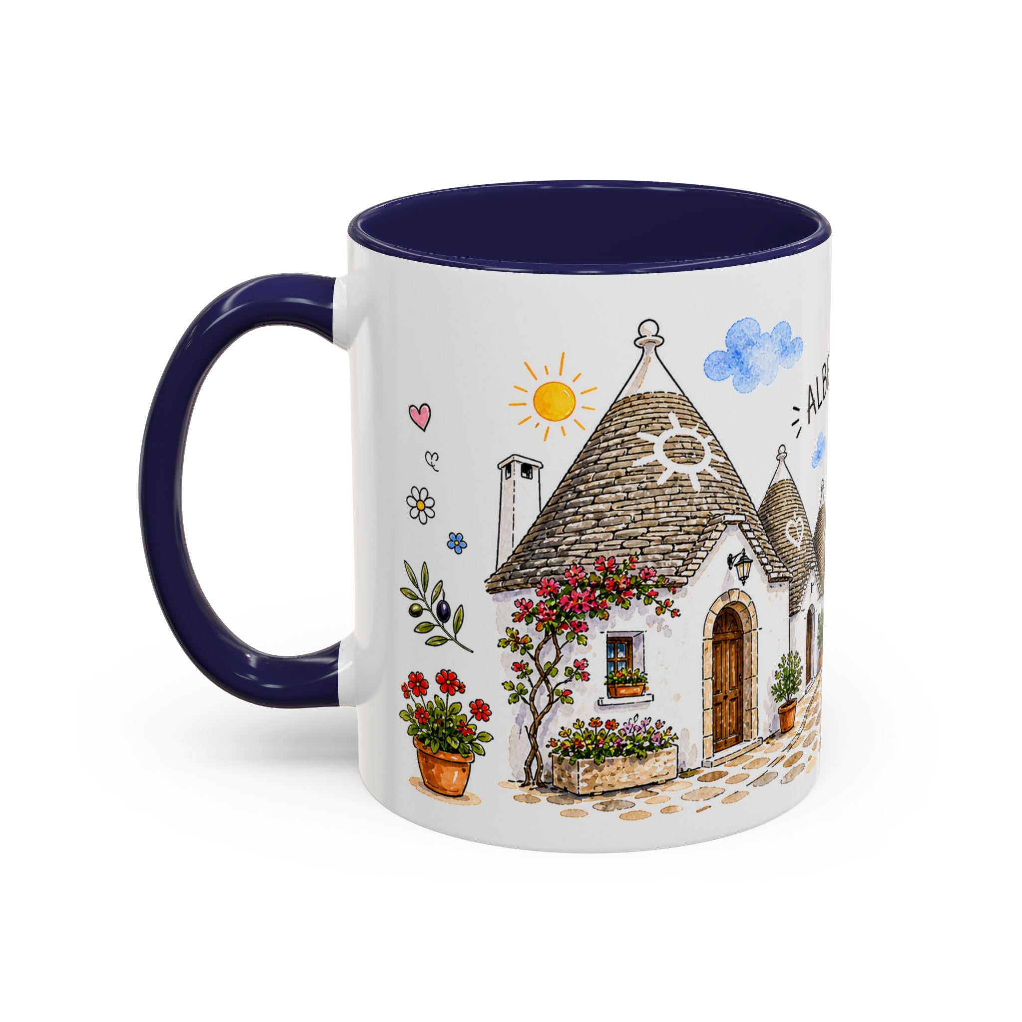 Alberobello Illustrated Travel Mug | Italy Souvenir Accent Coffee Mug | 11oz 15oz Ceramic Cup
