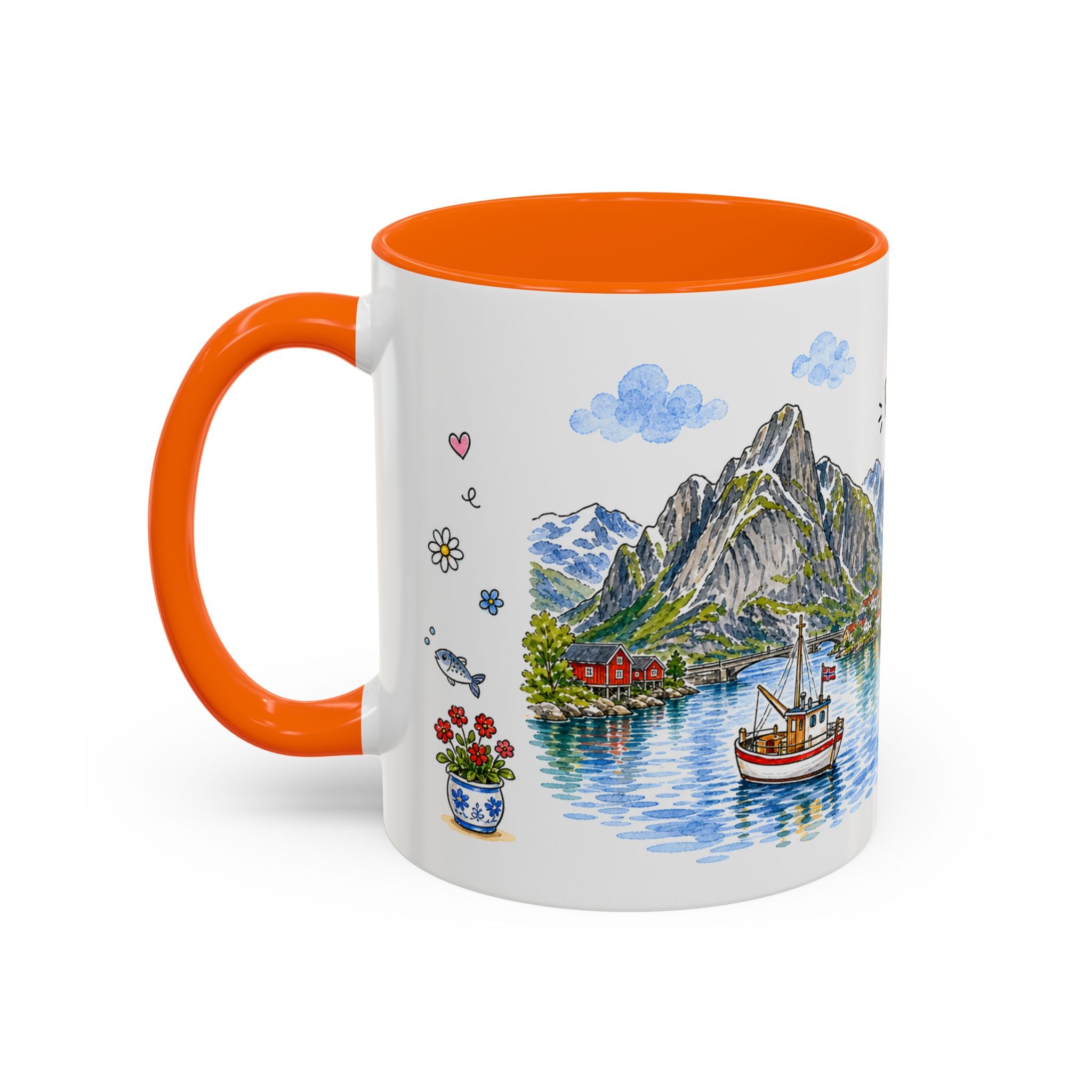 Reine Illustrated Travel Mug | Norway Souvenir Accent Coffee Mug | 11oz 15oz Ceramic Cup