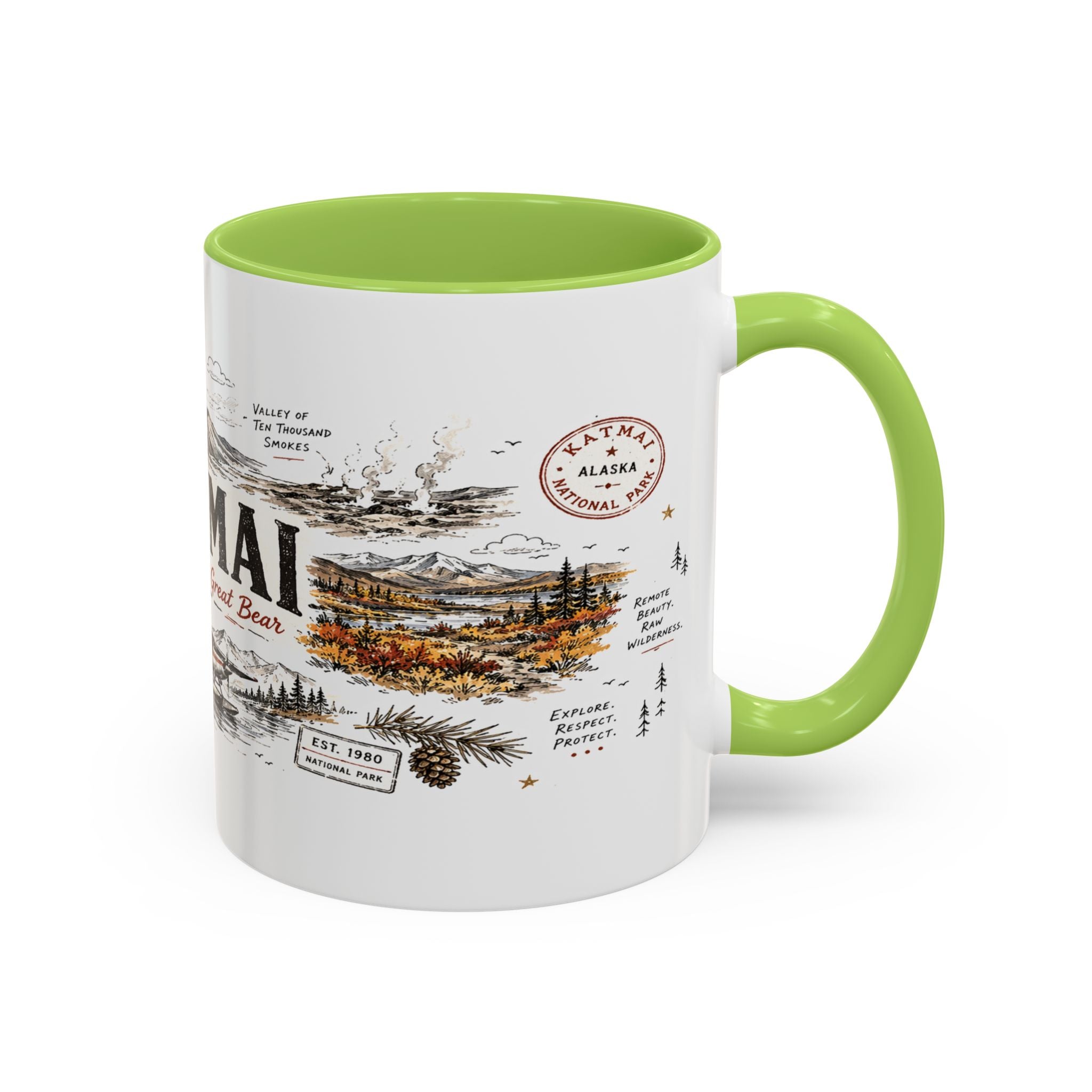 Katmai National Park Coffee Mug | Alaska Bear Watching Wildlife Gift | Accent Color Ceramic 11oz 15oz