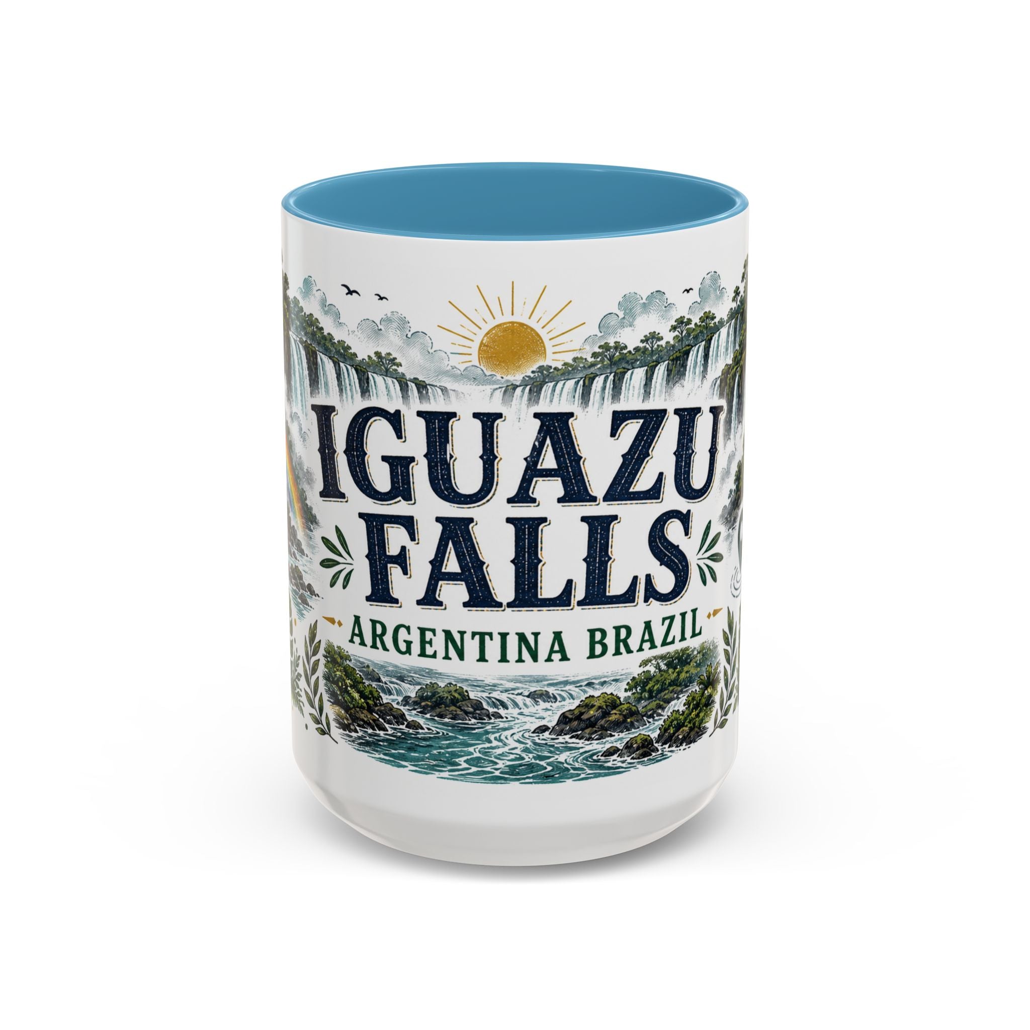 Iguazu Falls Coffee Mug | Travel Destination Souvenir Gift | Accent Color Ceramic 11oz 15oz