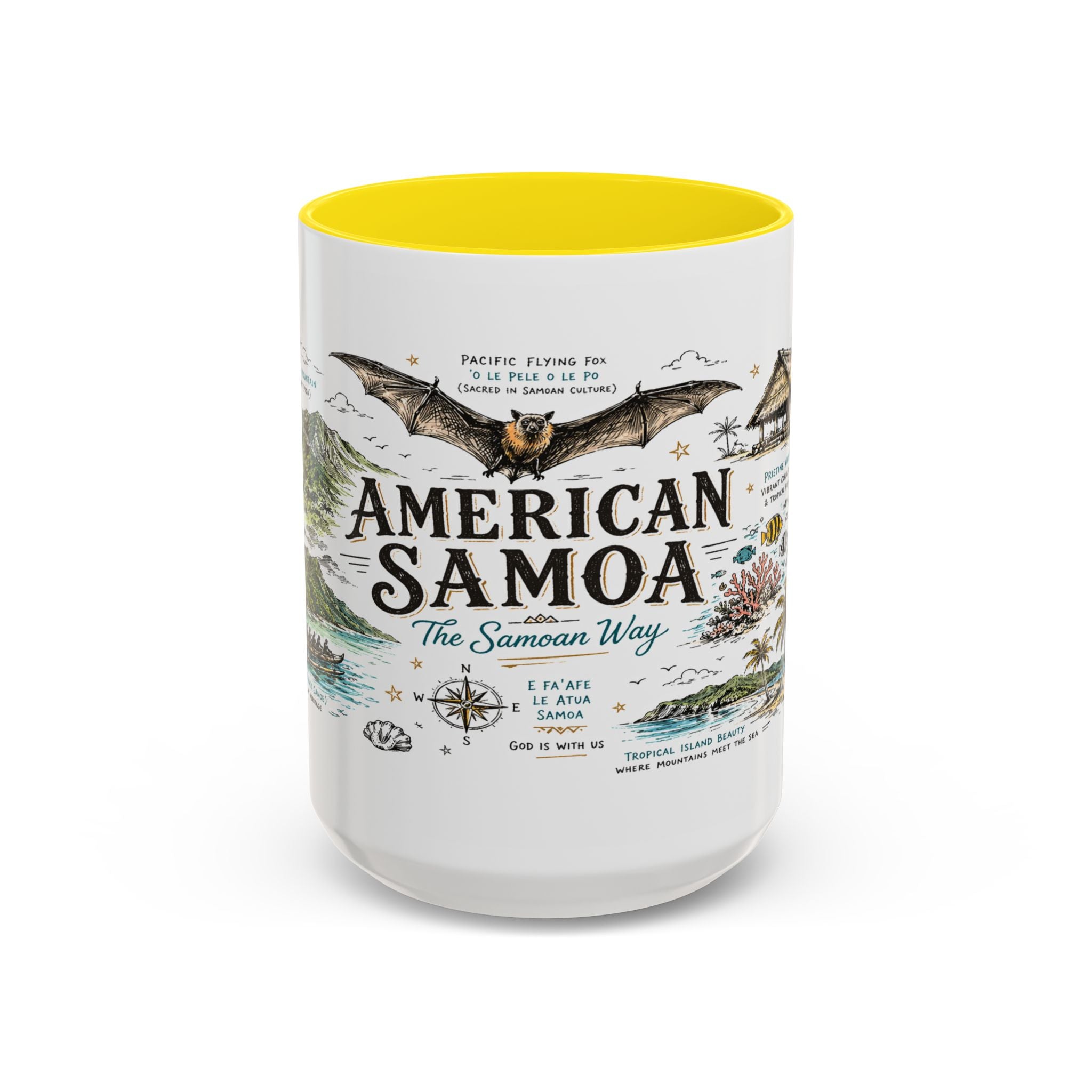 American Samoa National Park Coffee Mug | Pacific Island Rainforest Reef Gift | Accent Color Ceramic 11oz 15oz