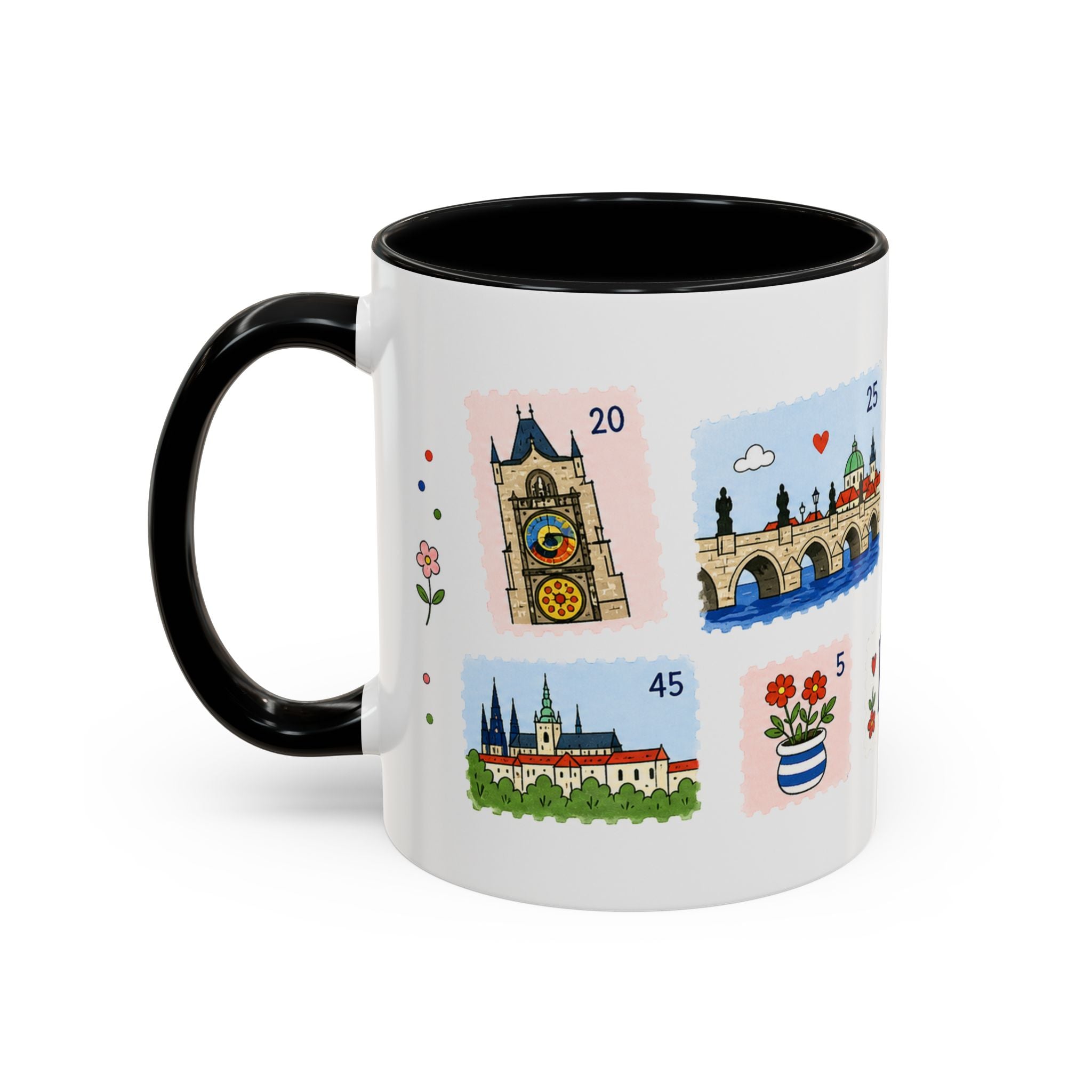 Prague Coffee Mug | Postage Stamp Collage Mug | Travel Souvenir Accent Cup 11oz 15oz
