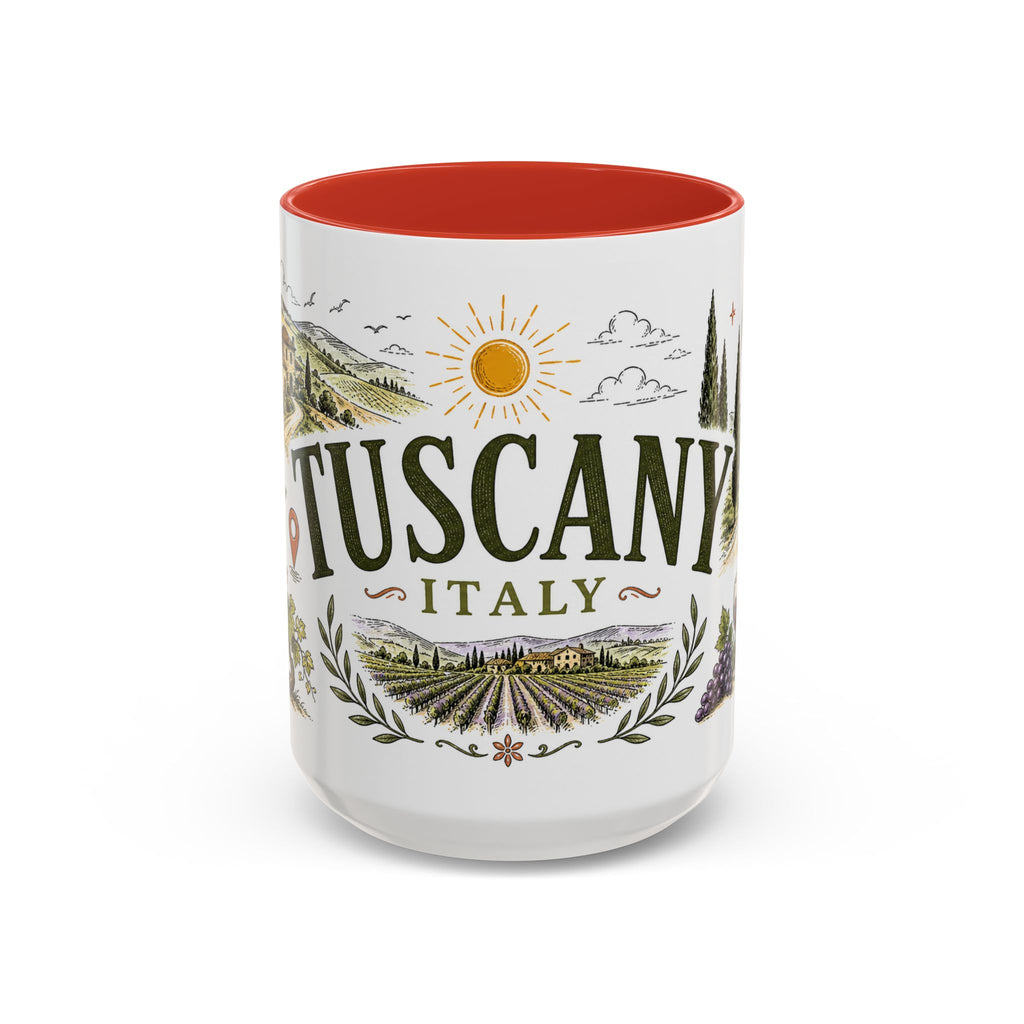 Tuscany Coffee Mug | Travel Destination Souvenir Gift | Accent Color Ceramic 11oz 15oz