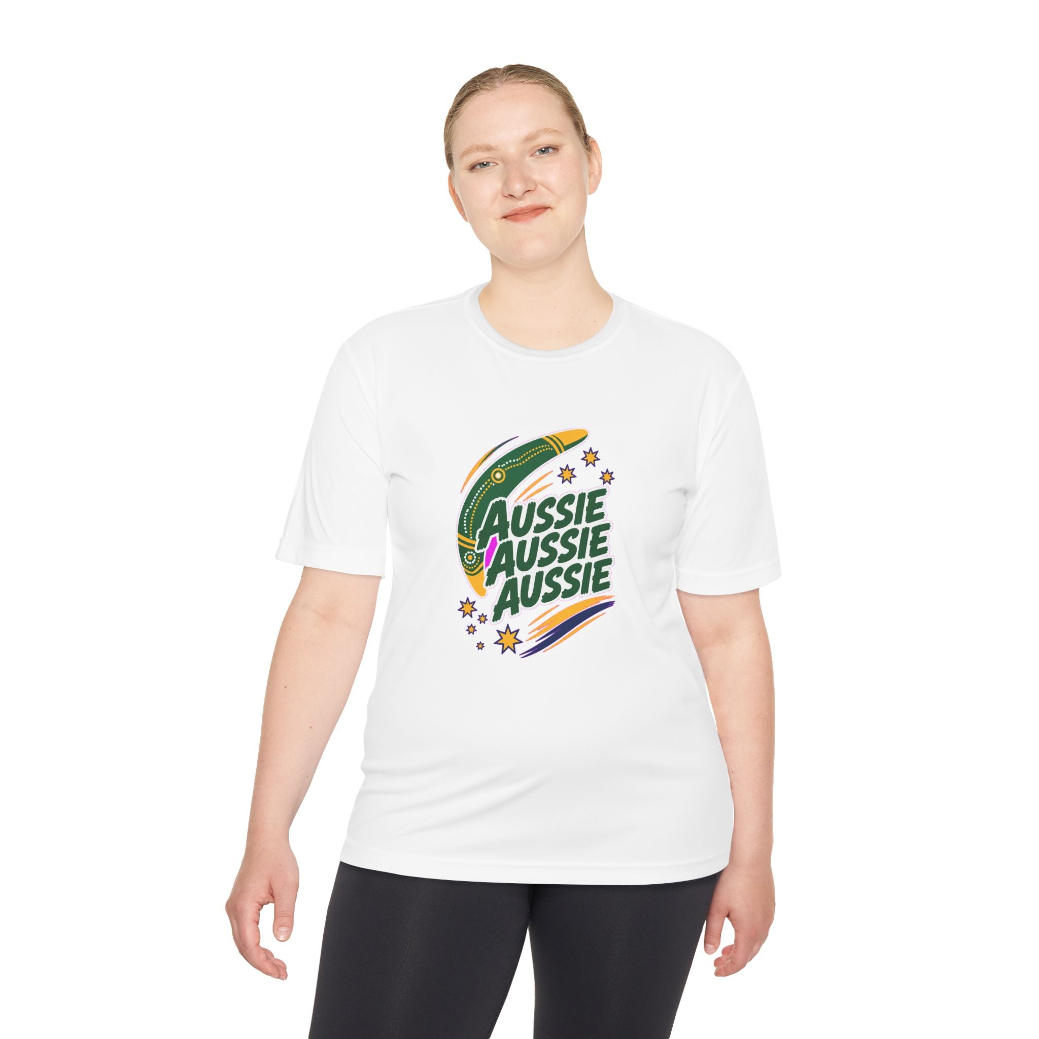Australia Fan T-Shirt, Aussie Boomerang Design, Moisture Wicking Sport Tee