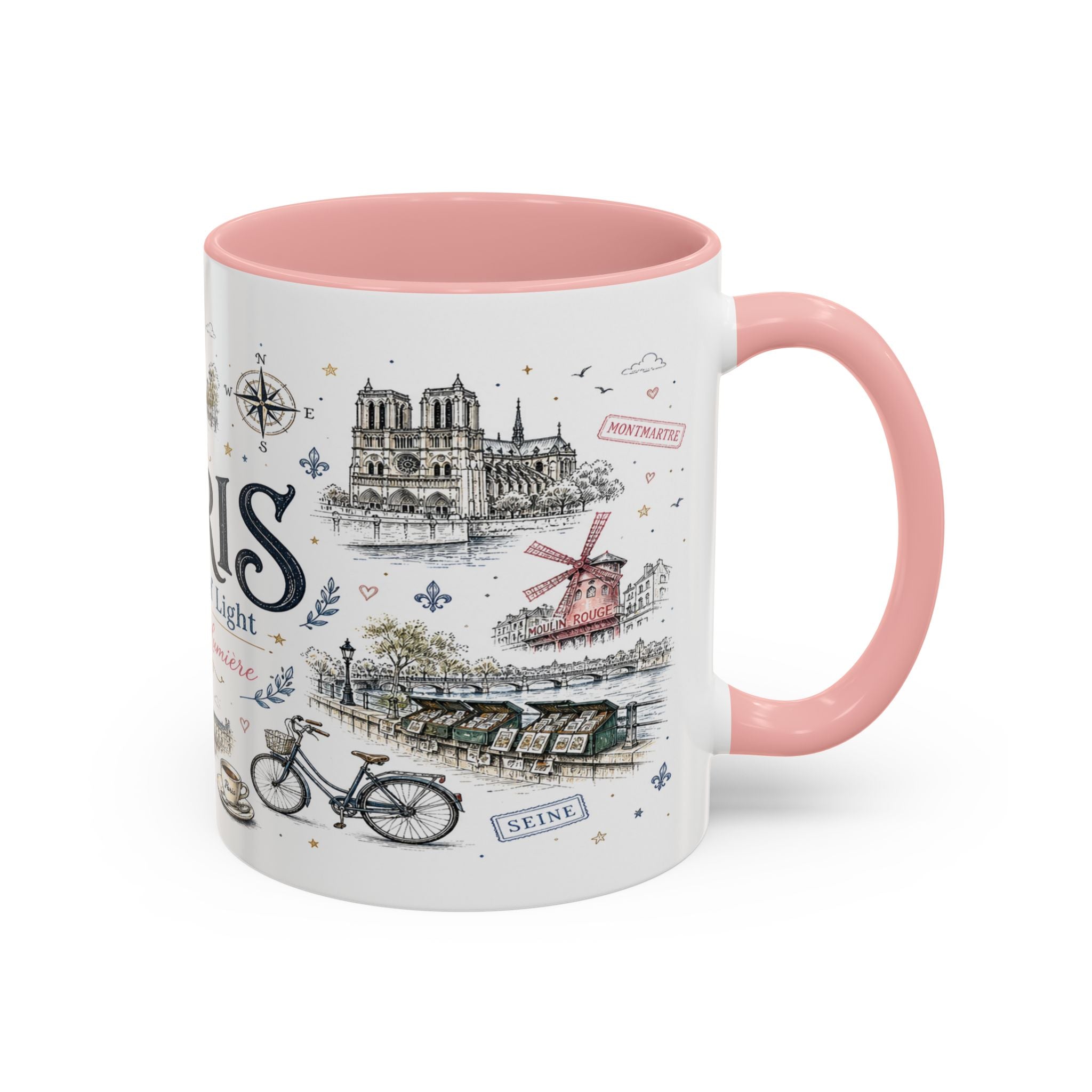 Paris Coffee Mug | France Souvenir Travel Gift | Accent Color Ceramic 11oz 15oz