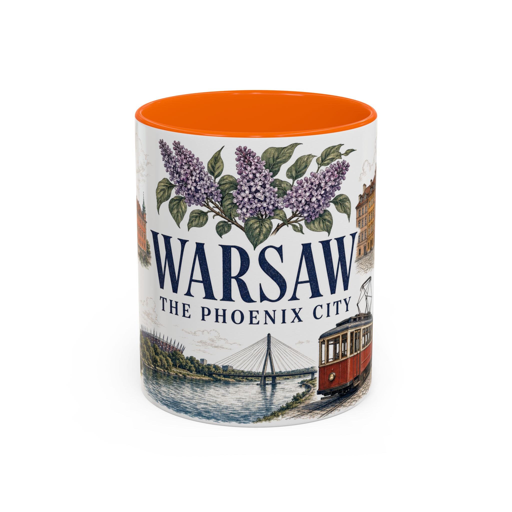 Warsaw Coffee Mug | Poland Travel Souvenir | Vintage Illustrated City Gift | 11 oz 15 oz Accent Mug