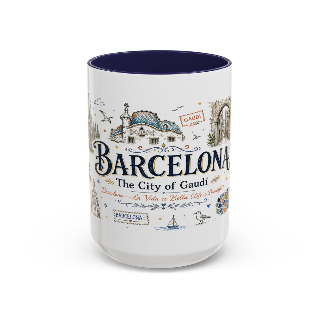 Barcelona Coffee Mug | Spain Souvenir Travel Gift | Accent Color Ceramic 11oz 15oz